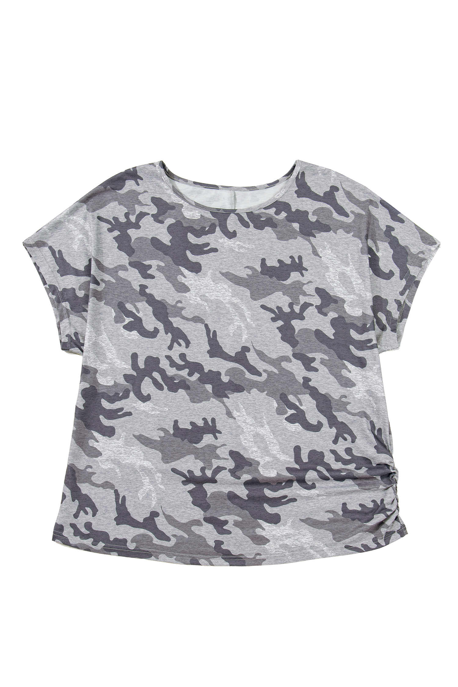 Plus Size Gray  Camo Print Casual T Shirt