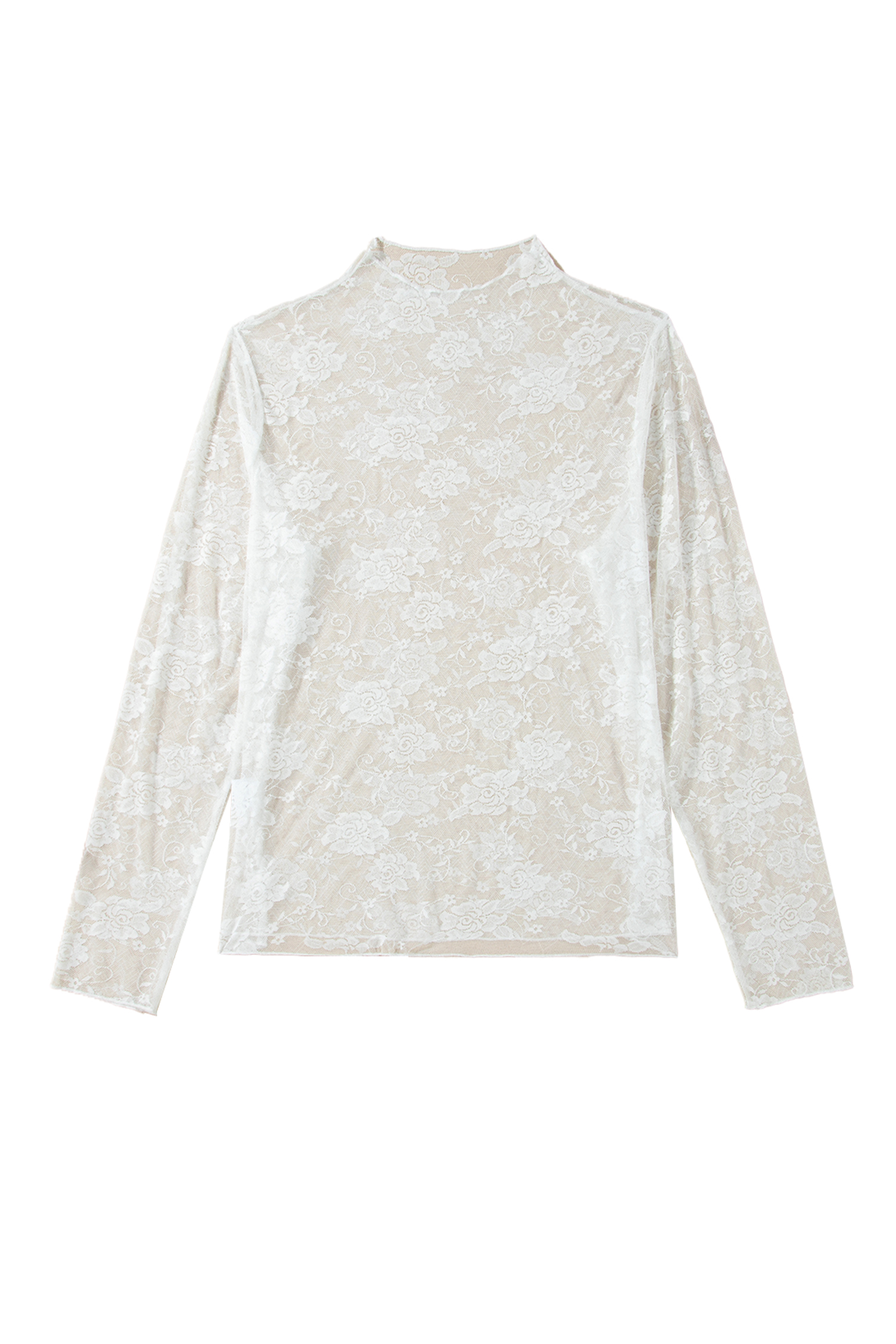Plus Size White  Floral Mesh Long Sleeve Top