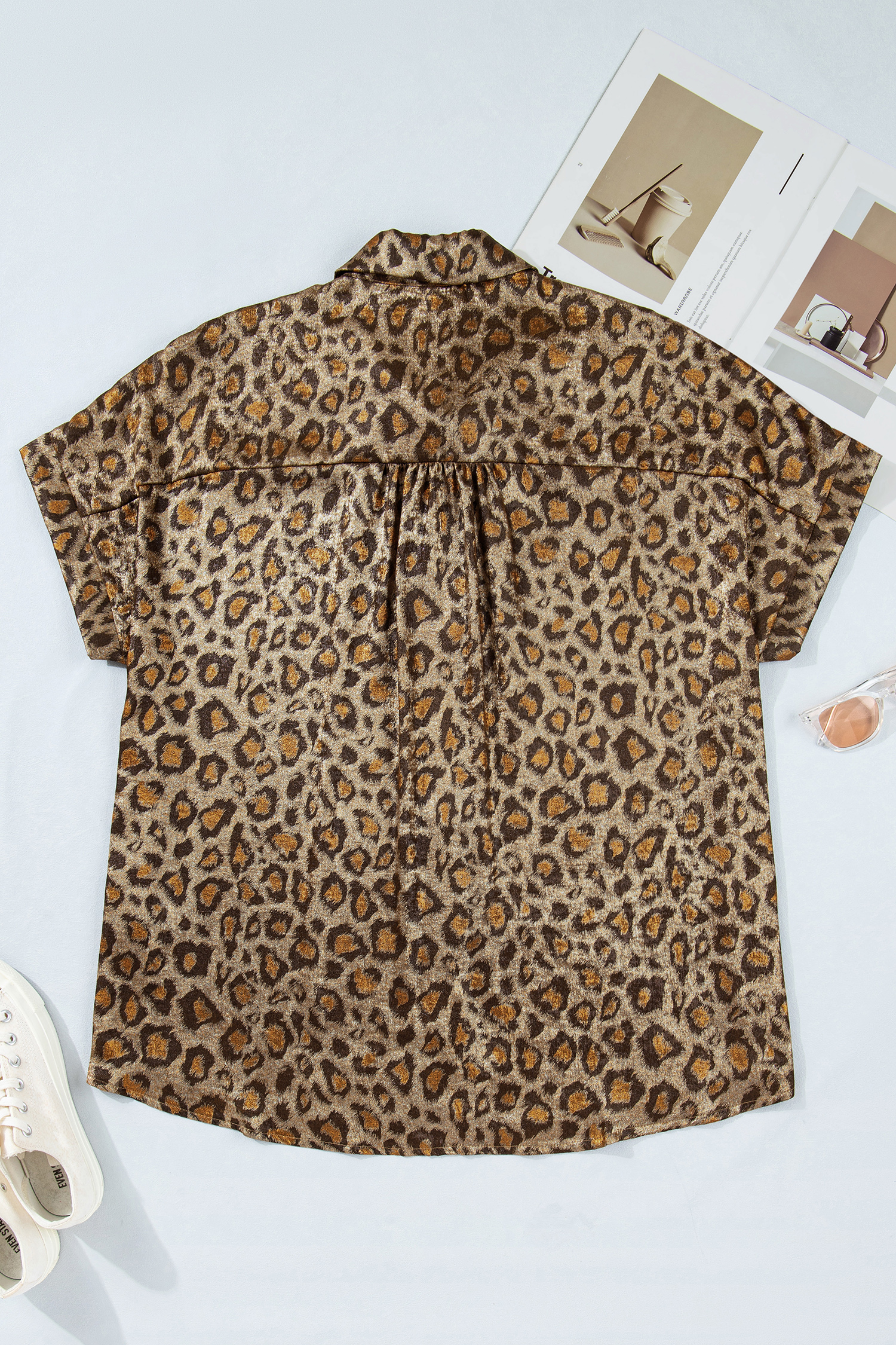 Plus Size Gold  Leopard Print Short Sleeve Dolman Shirt