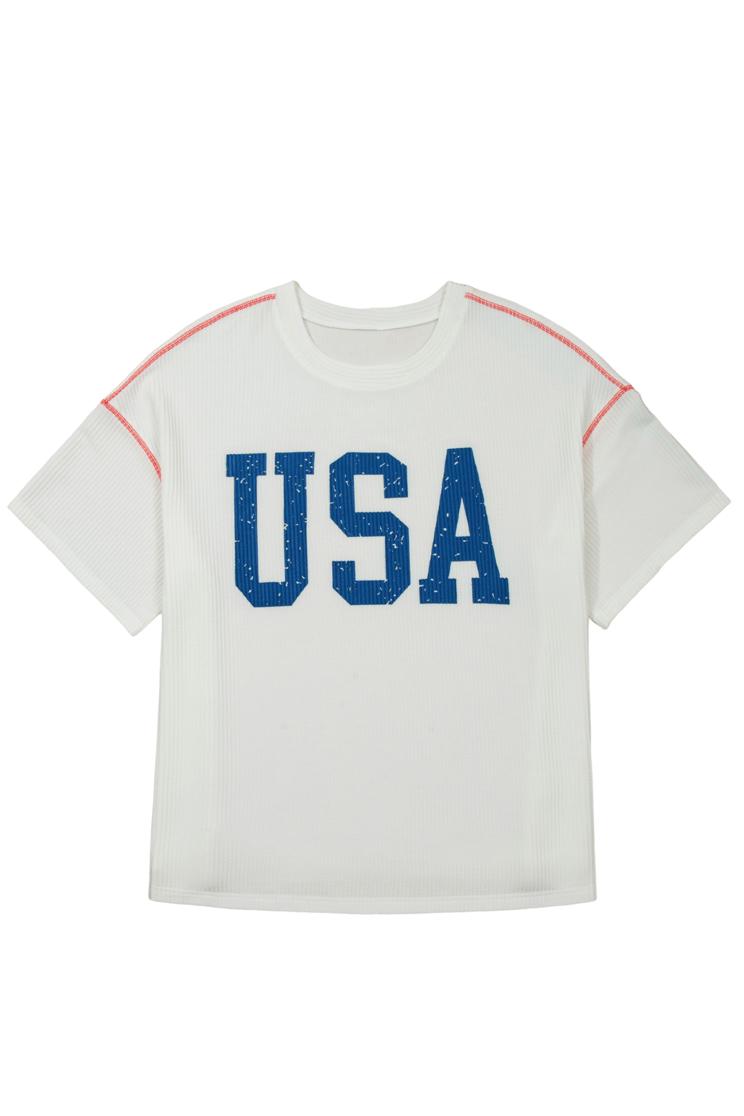 Plus Size White  Twisted Rib Vintage USA Letter Printed T Shirt