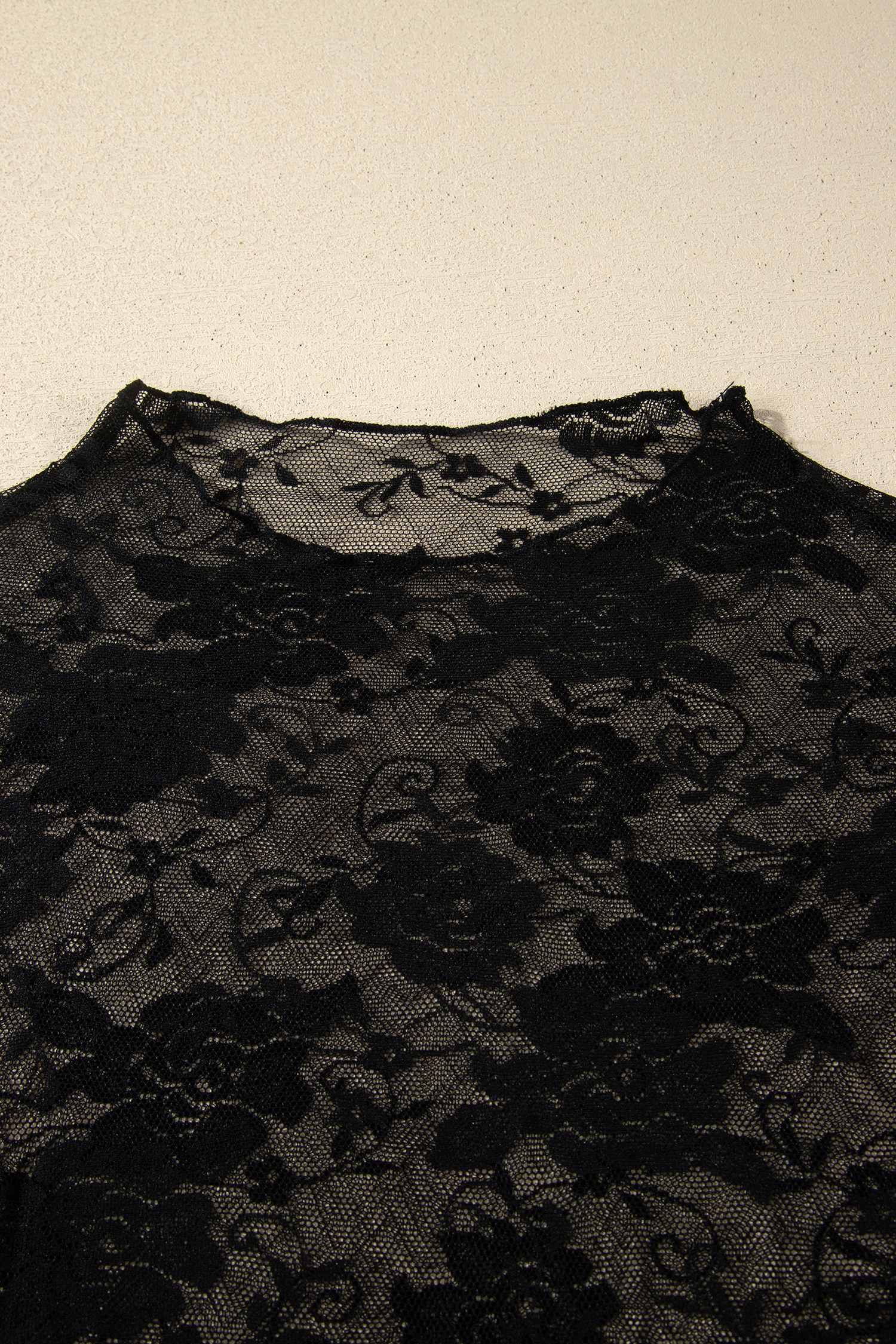 Plus Size Black  Floral Mesh Long Sleeve Top