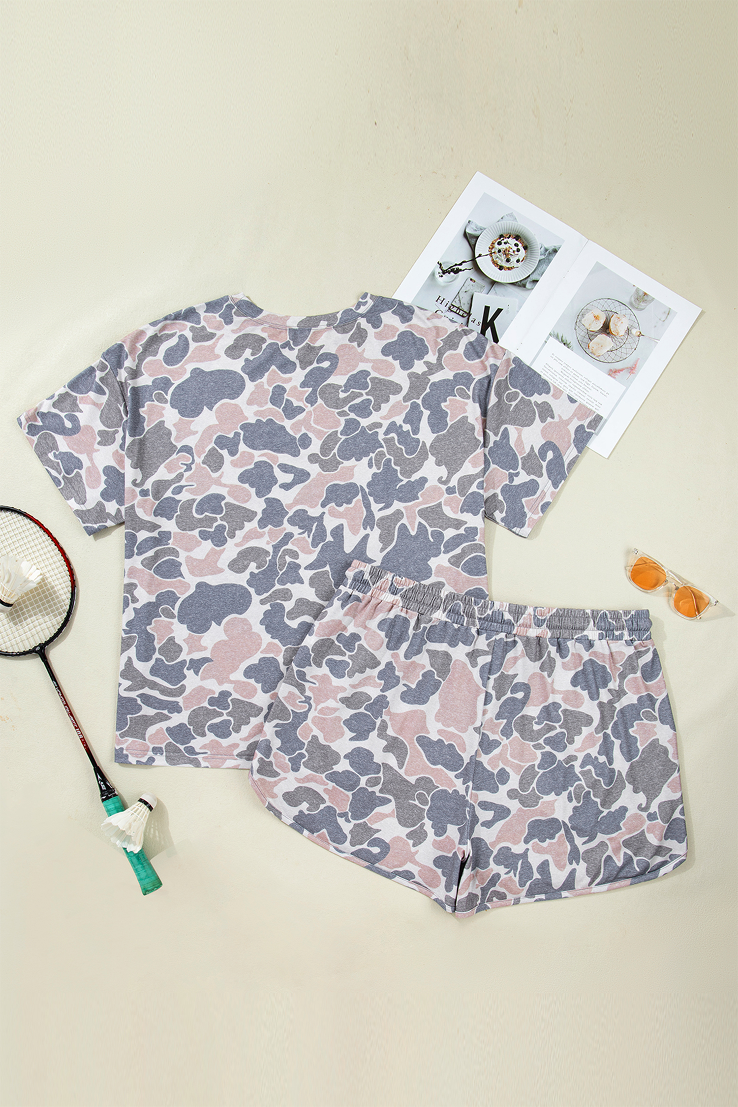Plus Size Multicolour  Camouflage Print Casual Tee and Shorts Set