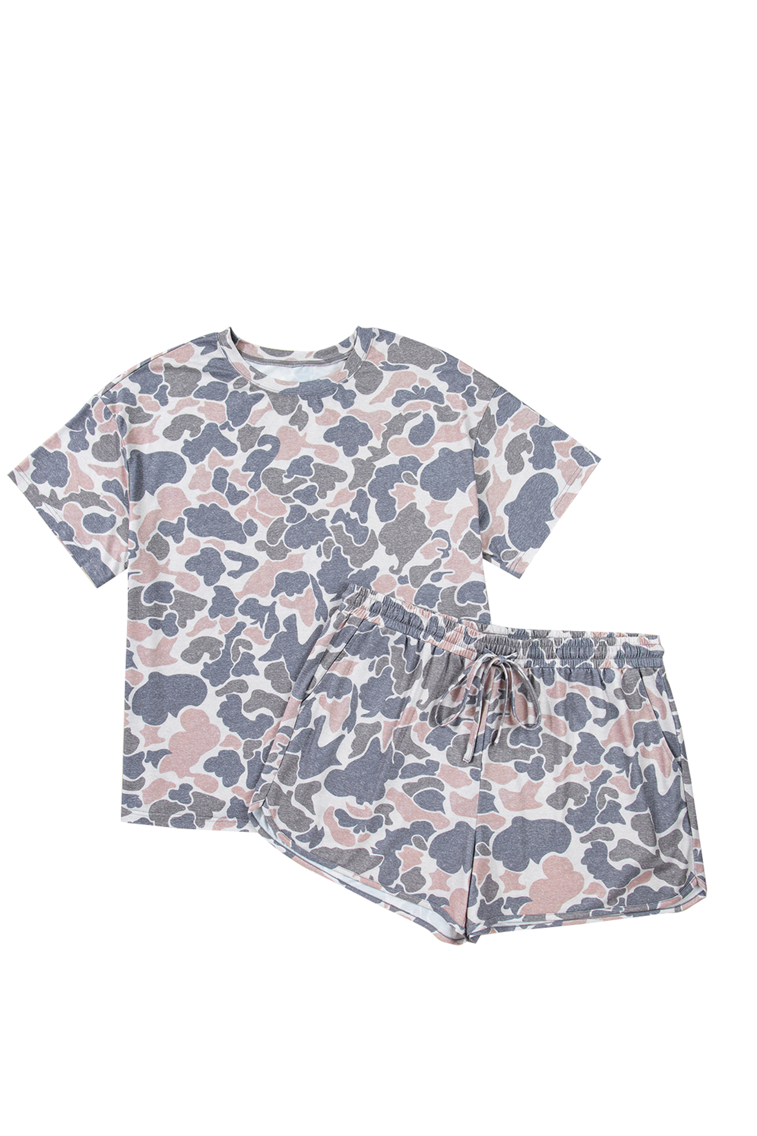 Plus Size Multicolour  Camouflage Print Casual Tee and Shorts Set