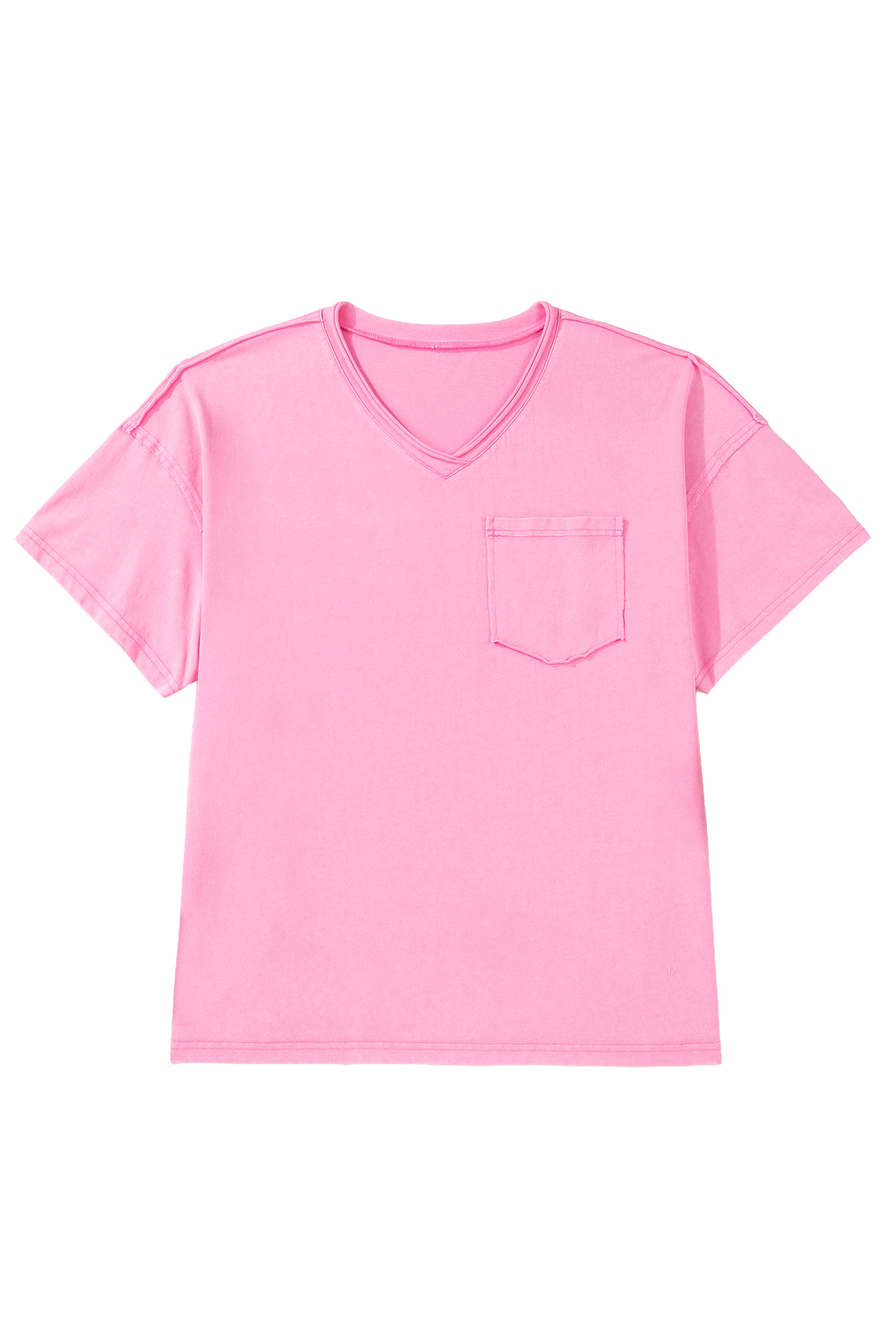 Plus Size Sachet Pink  Mineral Wash Raw Edge Round Neck Tee
