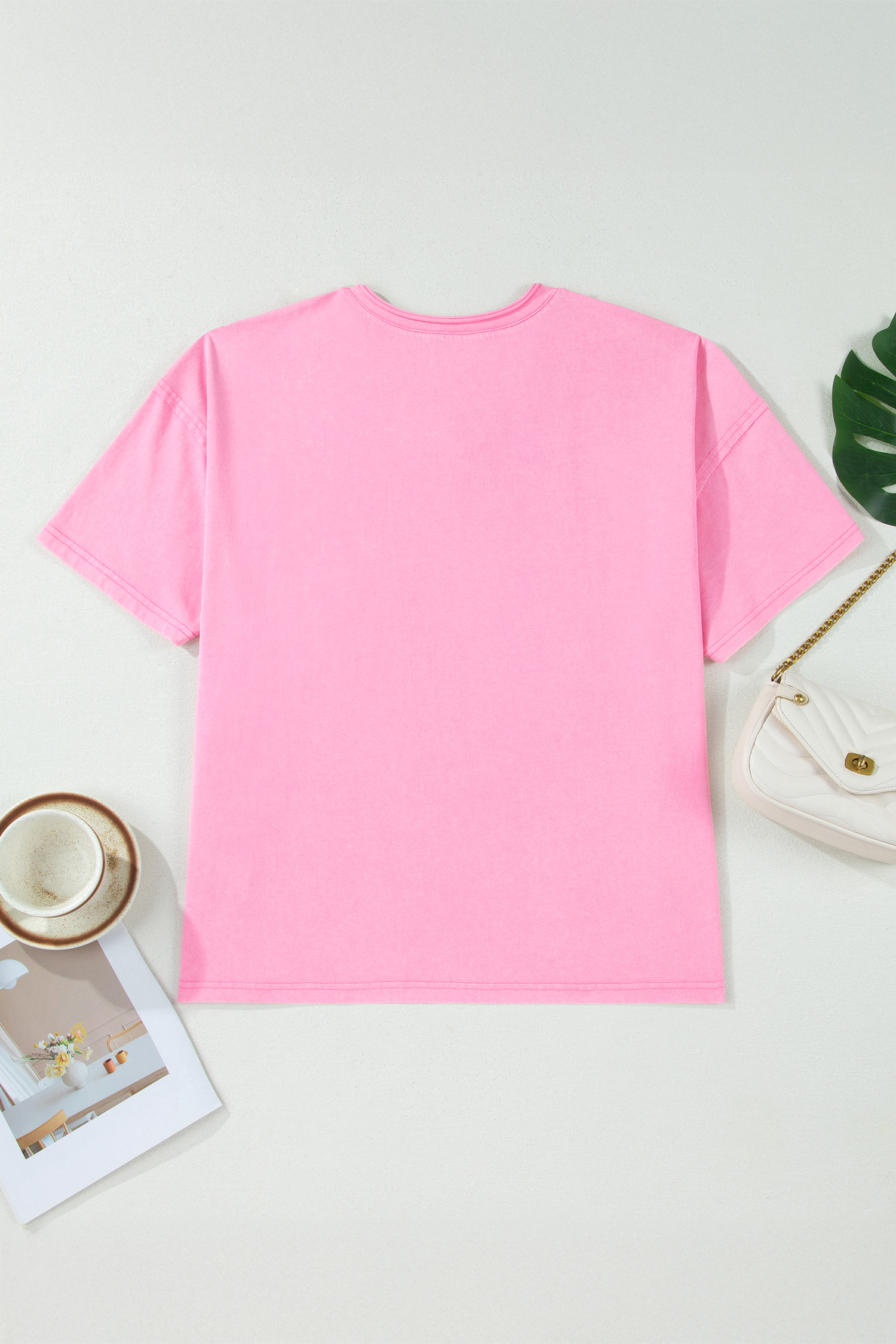 Plus Size Sachet Pink  Mineral Wash Raw Edge Round Neck Tee