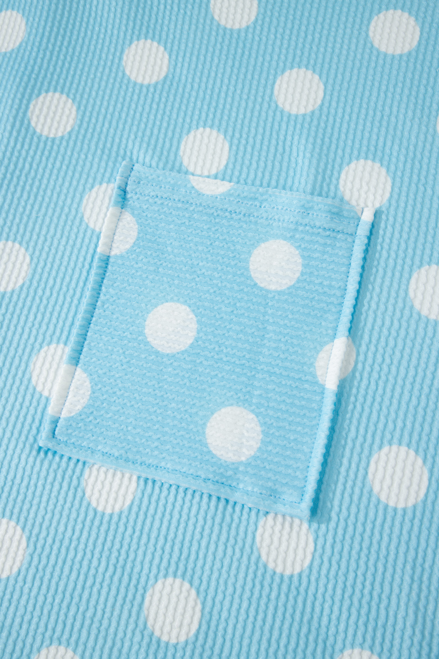 Plus Size Sky Blue Twisted Rib Polka Dot Print  T Shirt