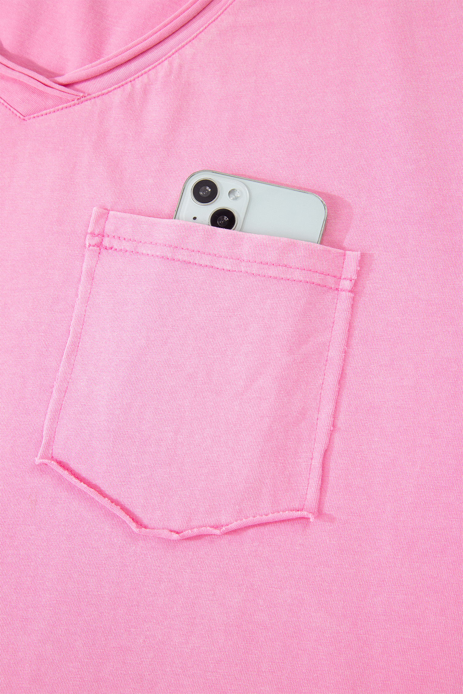 Plus Size Sachet Pink  Mineral Wash Raw Edge Round Neck Tee