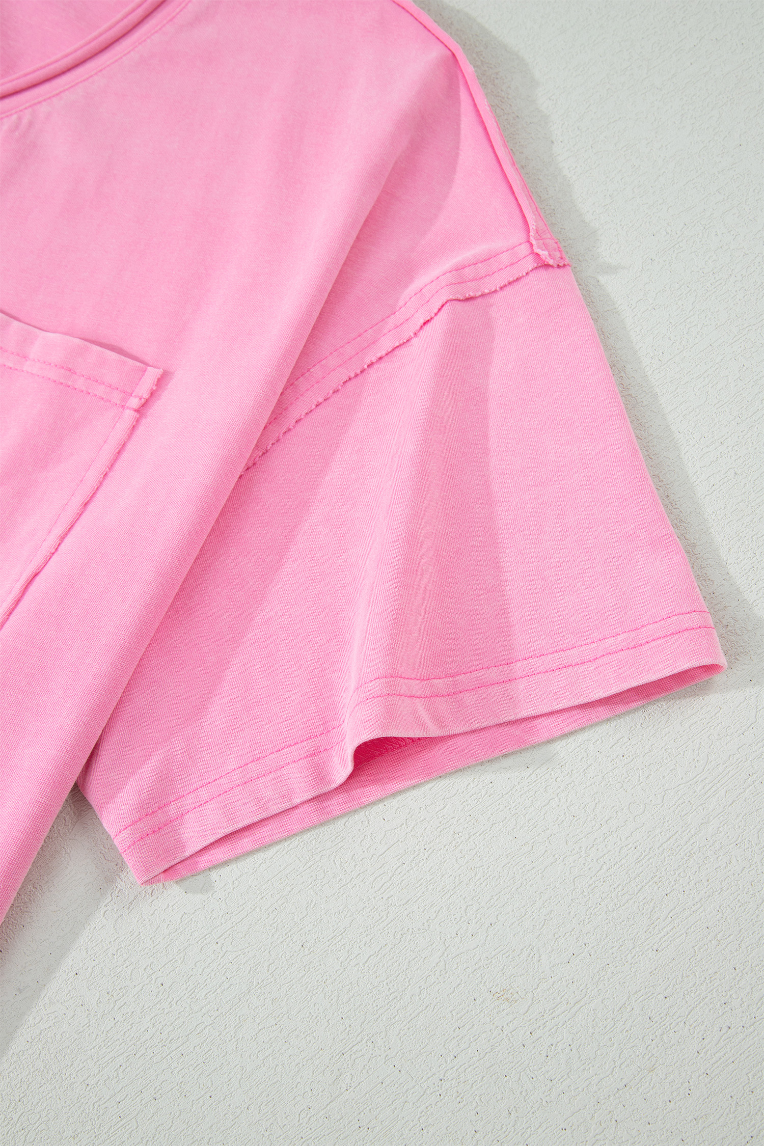 Plus Size Sachet Pink  Mineral Wash Raw Edge Round Neck Tee