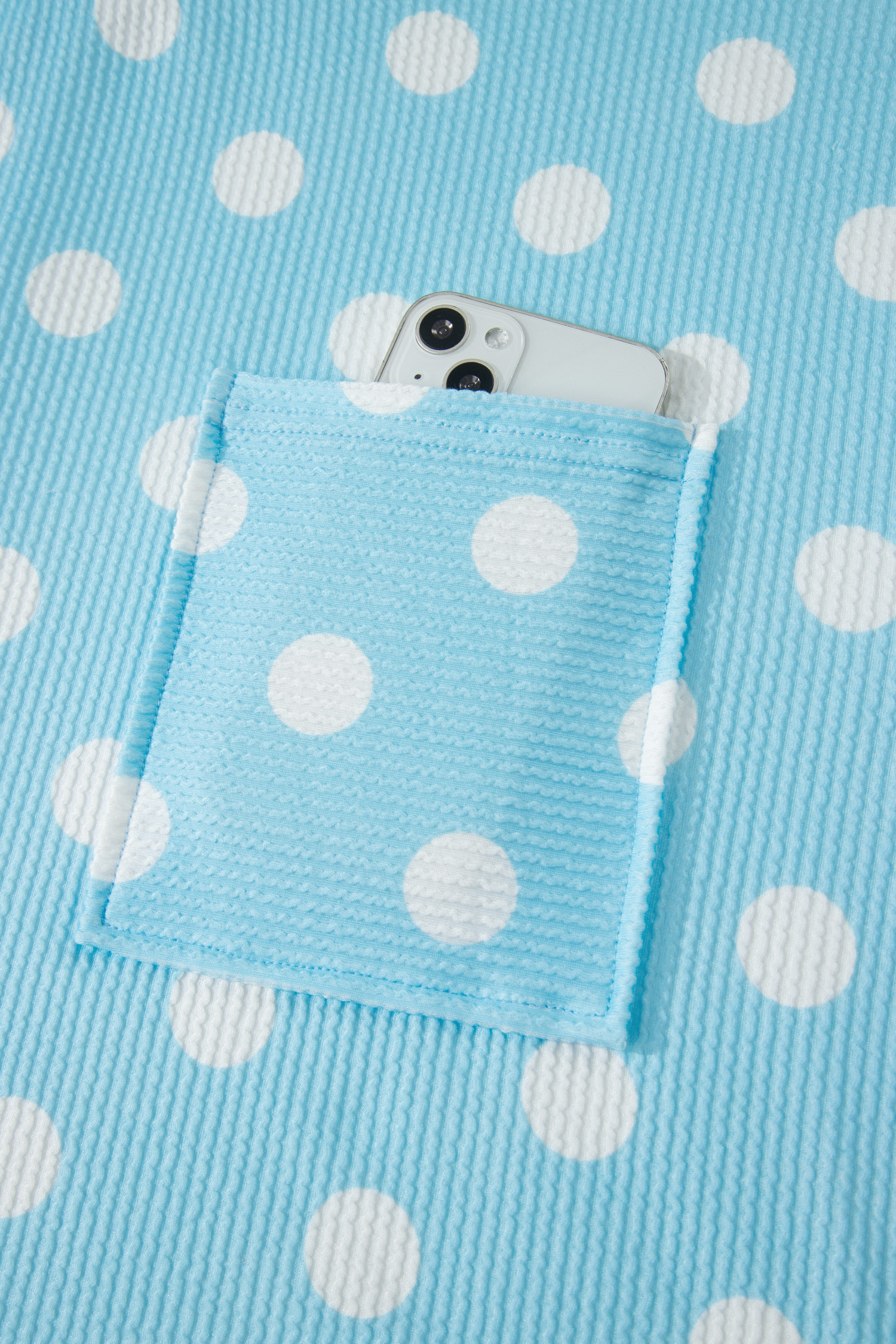 Plus Size Sky Blue Twisted Rib Polka Dot Print  T Shirt