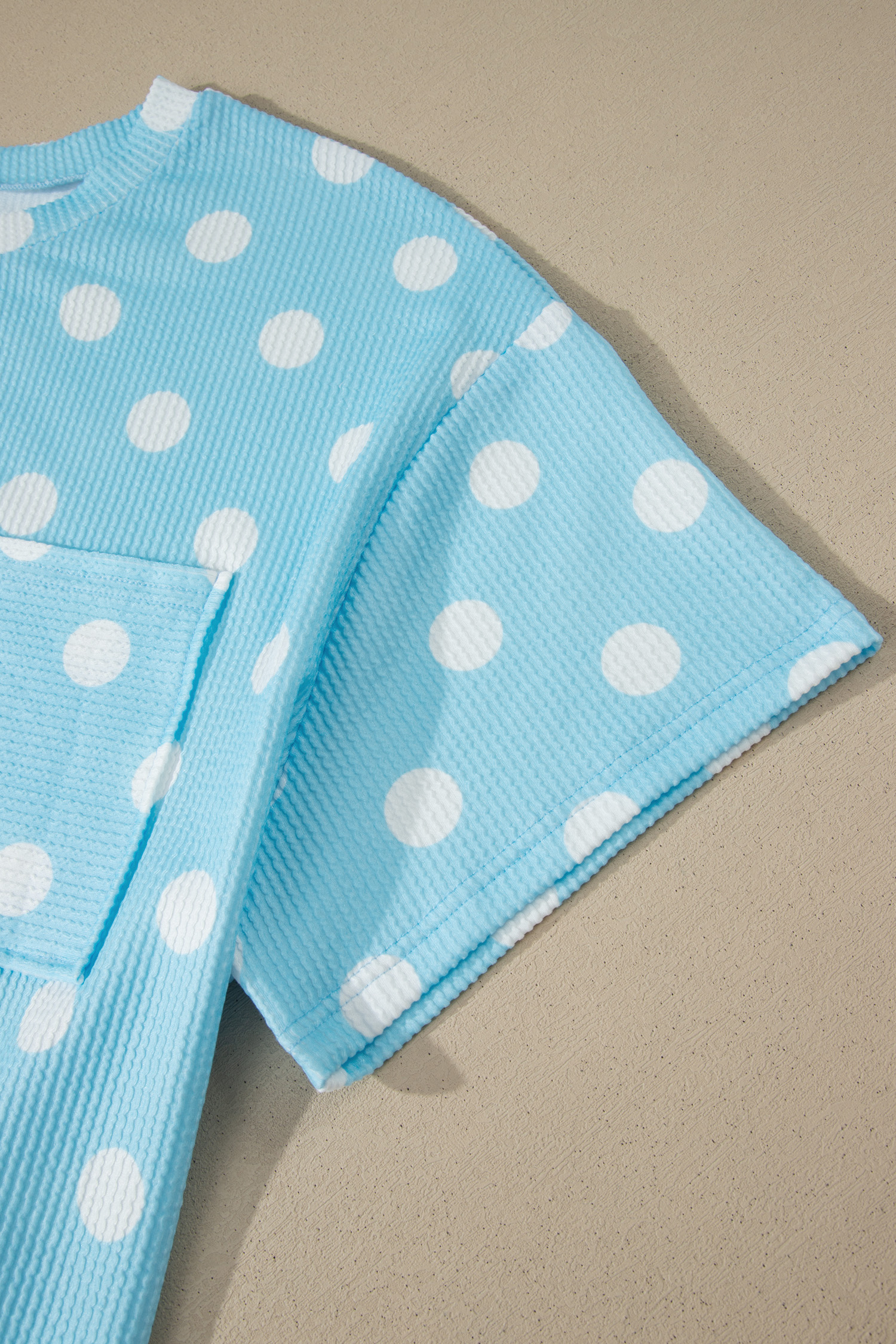 Plus Size Sky Blue Twisted Rib Polka Dot Print  T Shirt