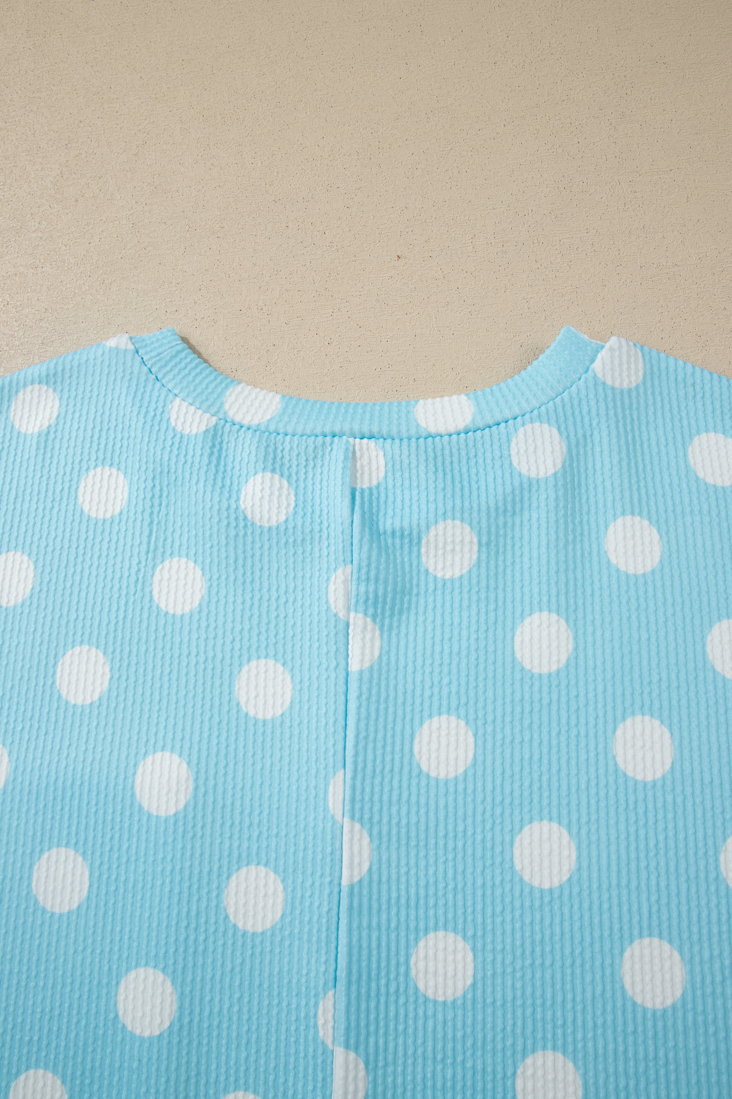 Plus Size Sky Blue Twisted Rib Polka Dot Print  T Shirt