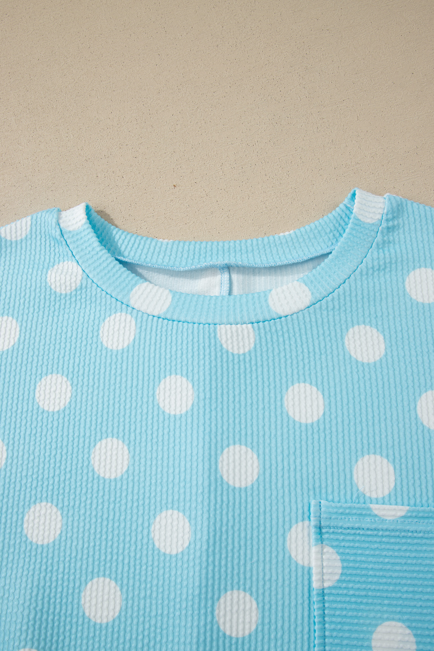 Plus Size Sky Blue Twisted Rib Polka Dot Print  T Shirt