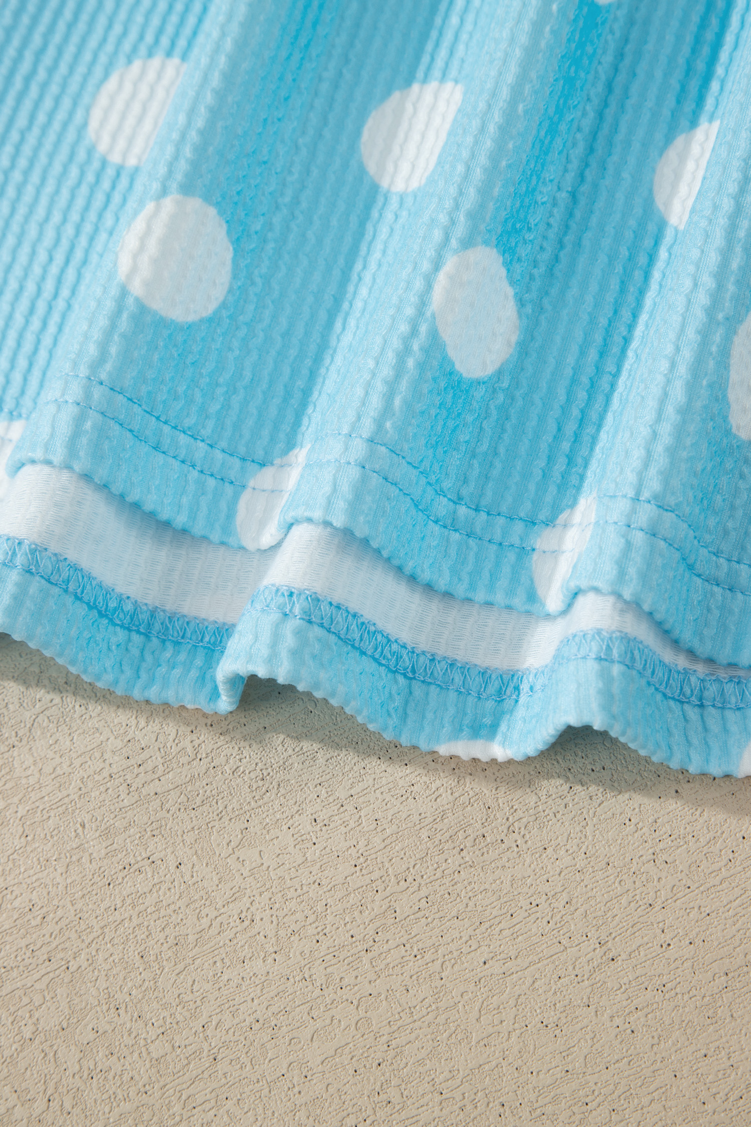Plus Size Sky Blue Twisted Rib Polka Dot Print  T Shirt