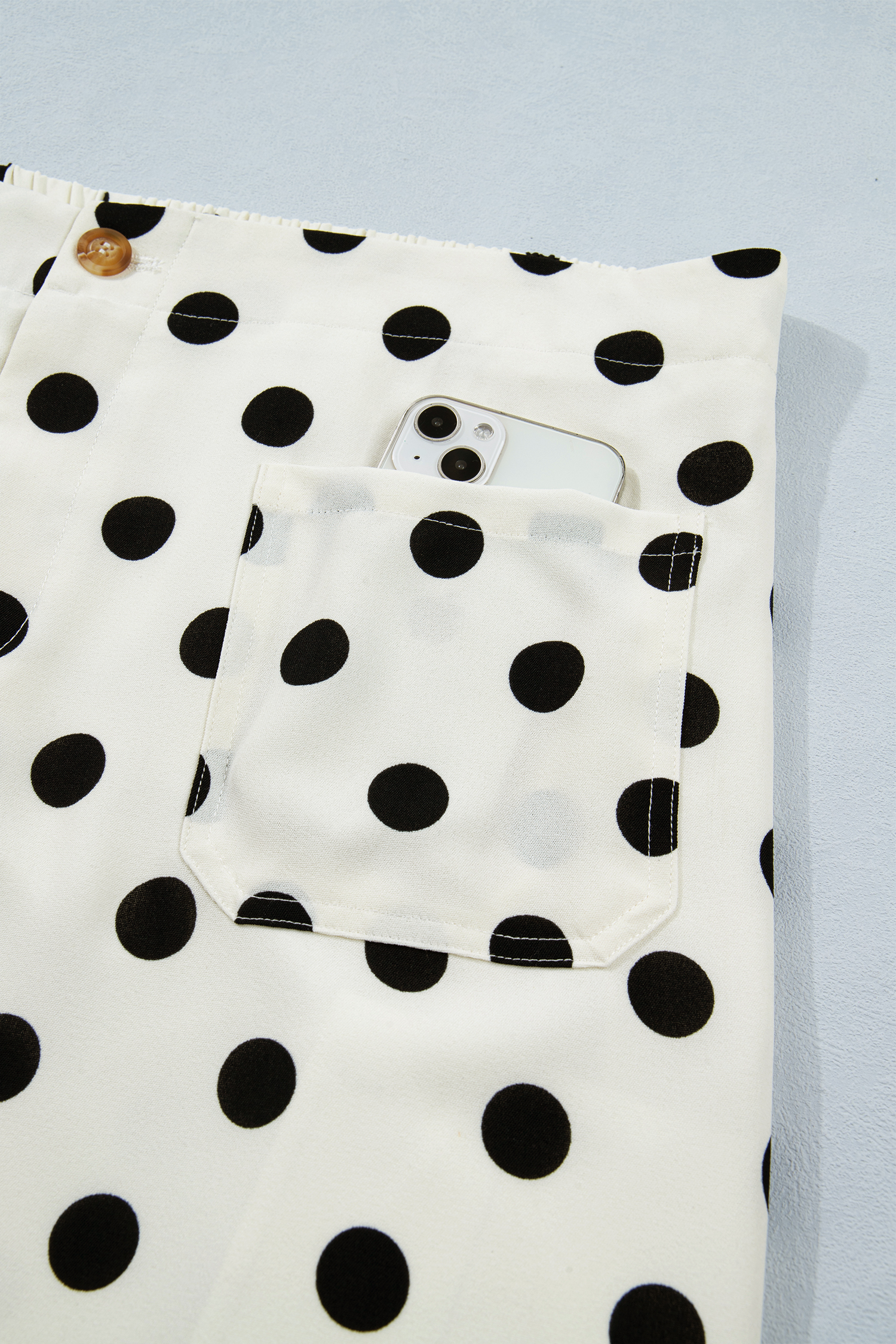Plus Size White  Polka Dot Print Patch Pocket Womens Shift Pants