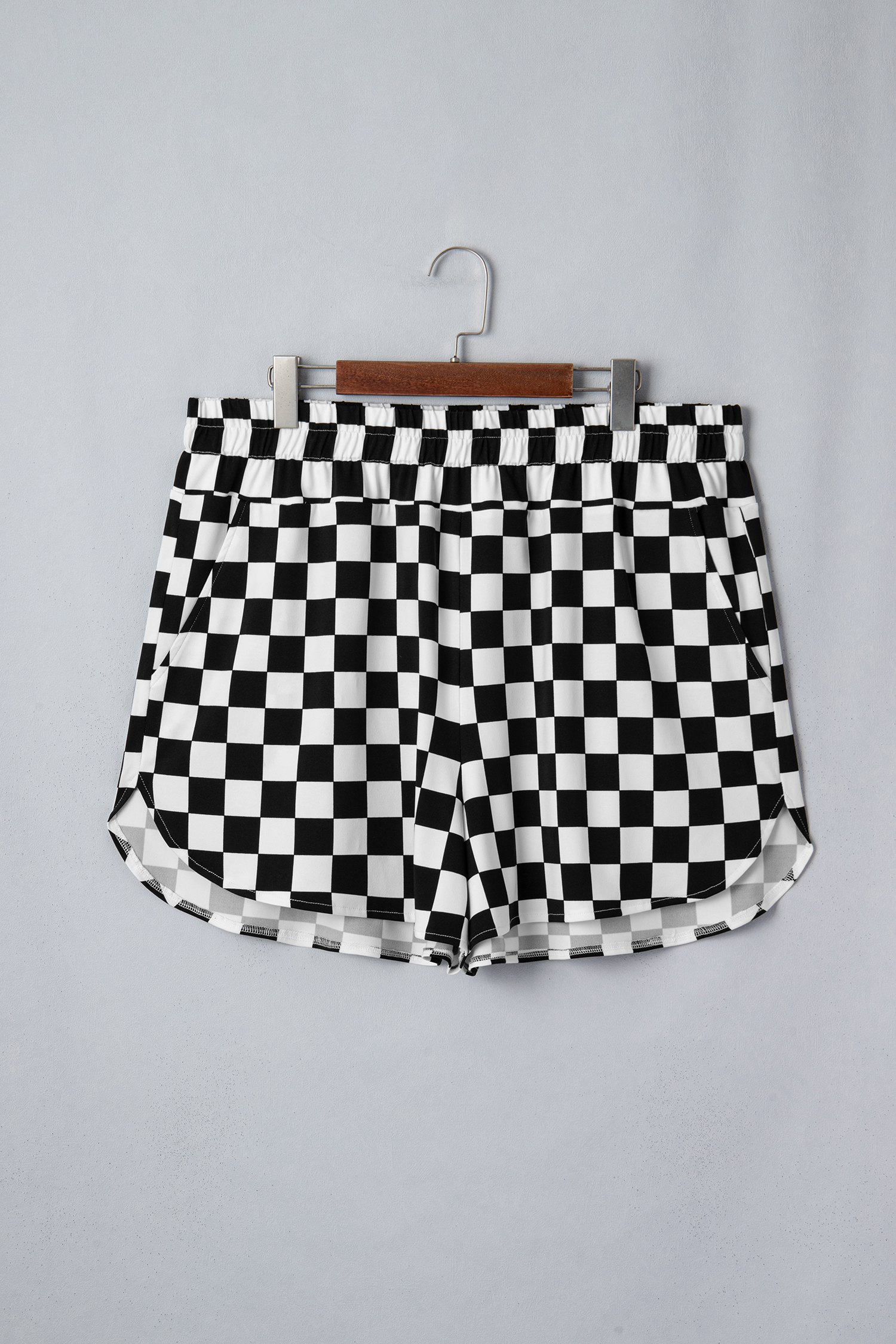 Plus Size Black  Checkered Athleisure Shorts