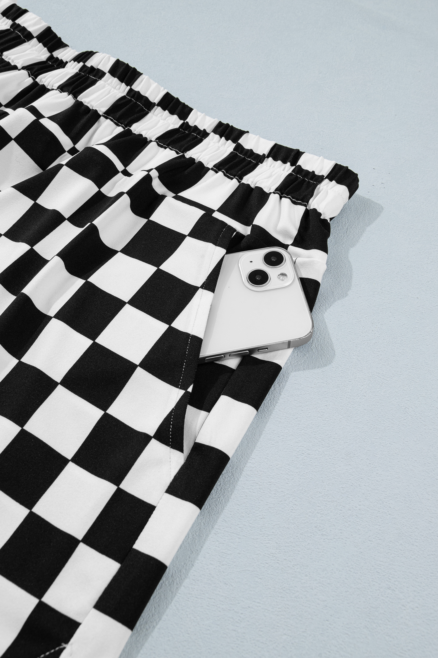 Plus Size Black  Checkered Athleisure Shorts