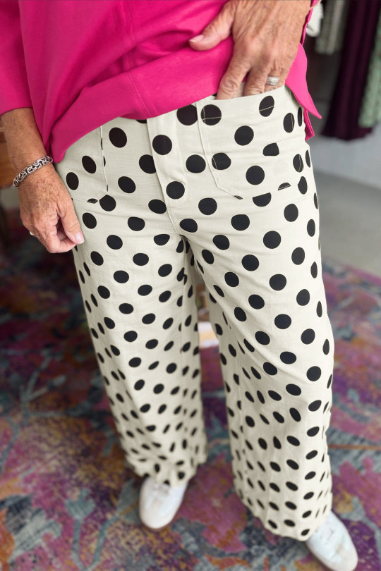 Plus Size White  Polka Dot Print Patch Pocket Womens Shift Pants