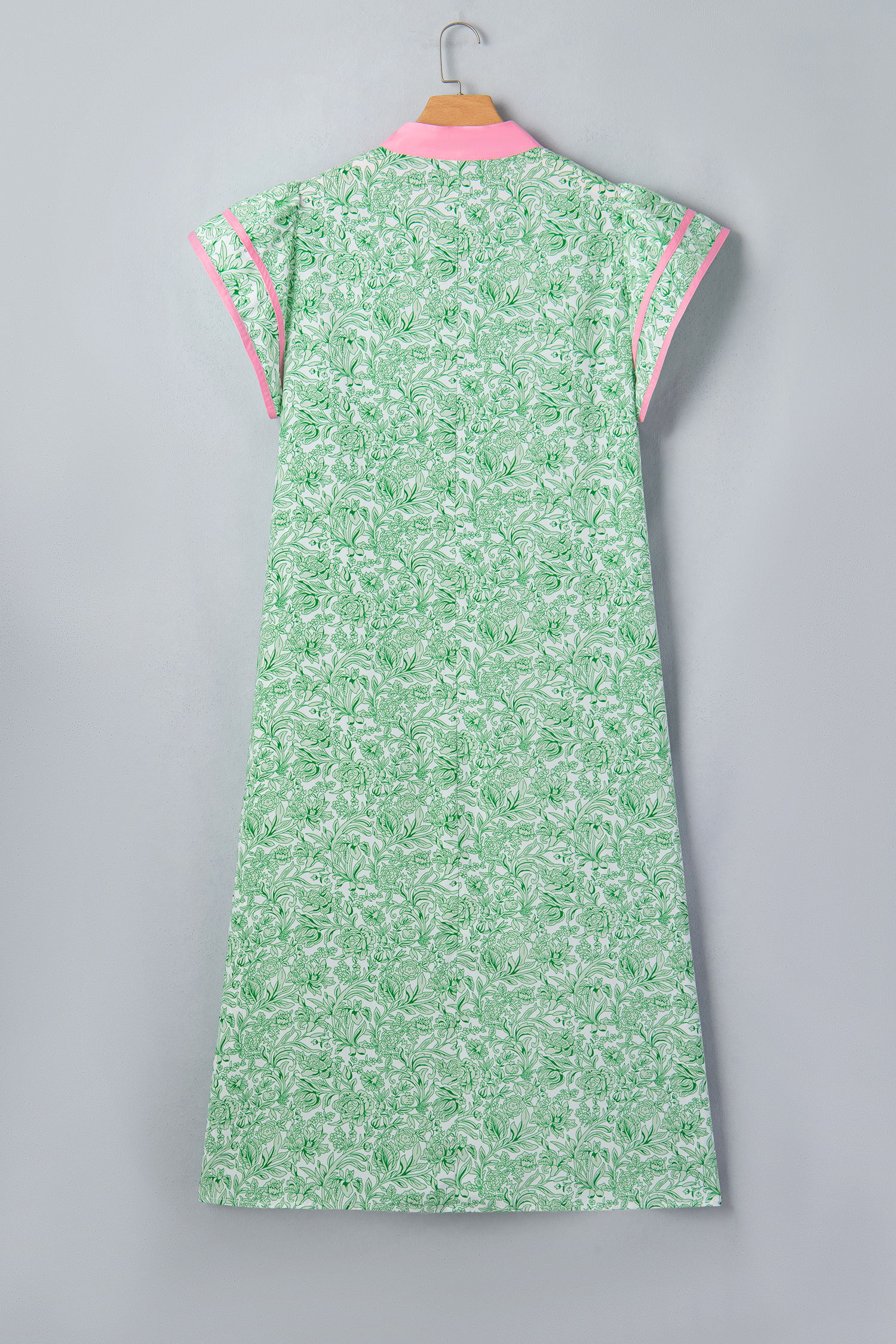 Plus Size Green  Contrast Trim Flutter Sleeve Floral Kaftan Maxi Dress