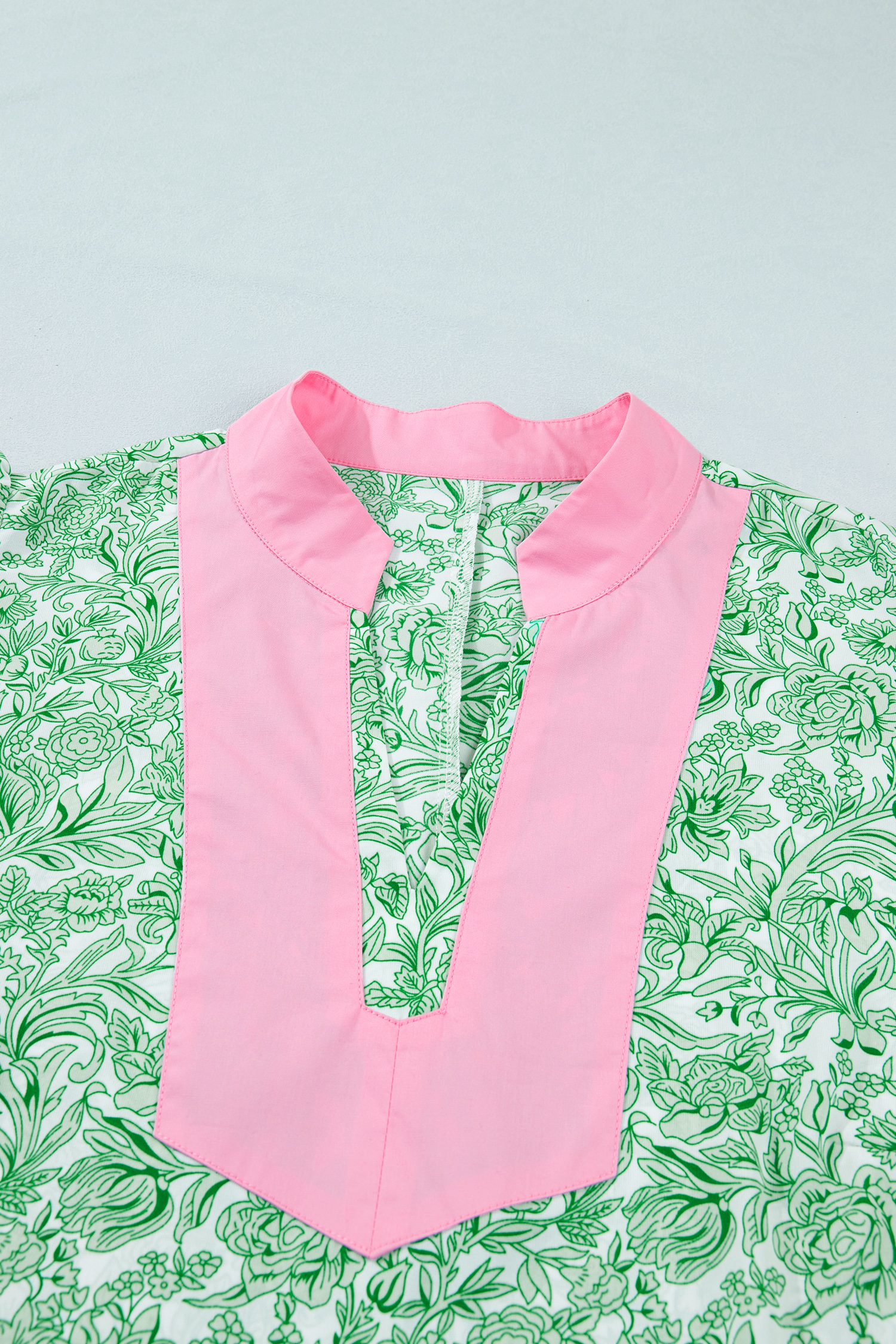 Plus Size Green  Contrast Trim Flutter Sleeve Floral Kaftan Maxi Dress