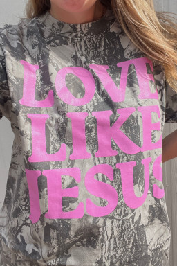 Plus Size Gray Woodland Camouflage LOVE LIKE JESUS  T Shirt