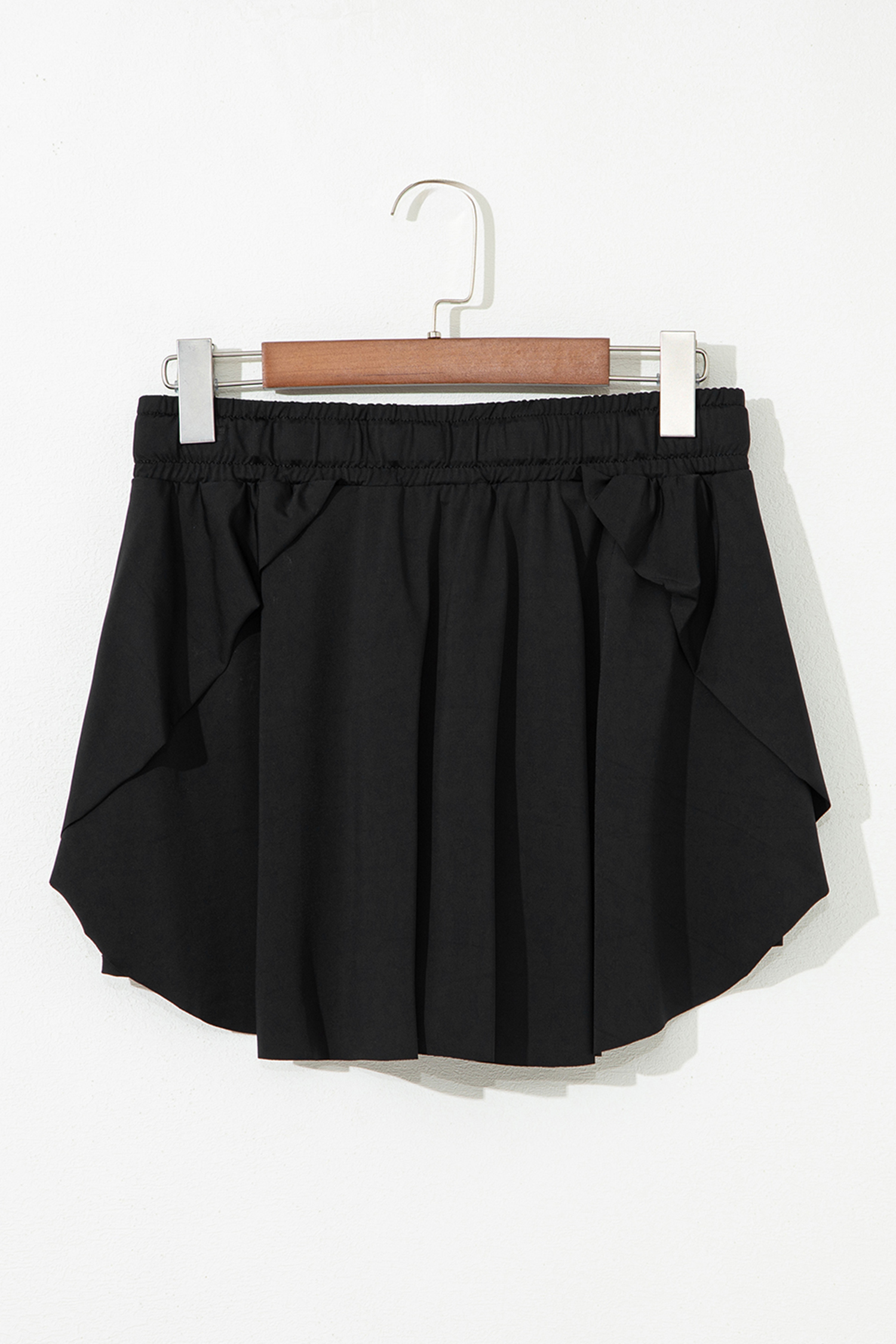 Plus Size Black  Drawstring Waist Flared Tennis Skort