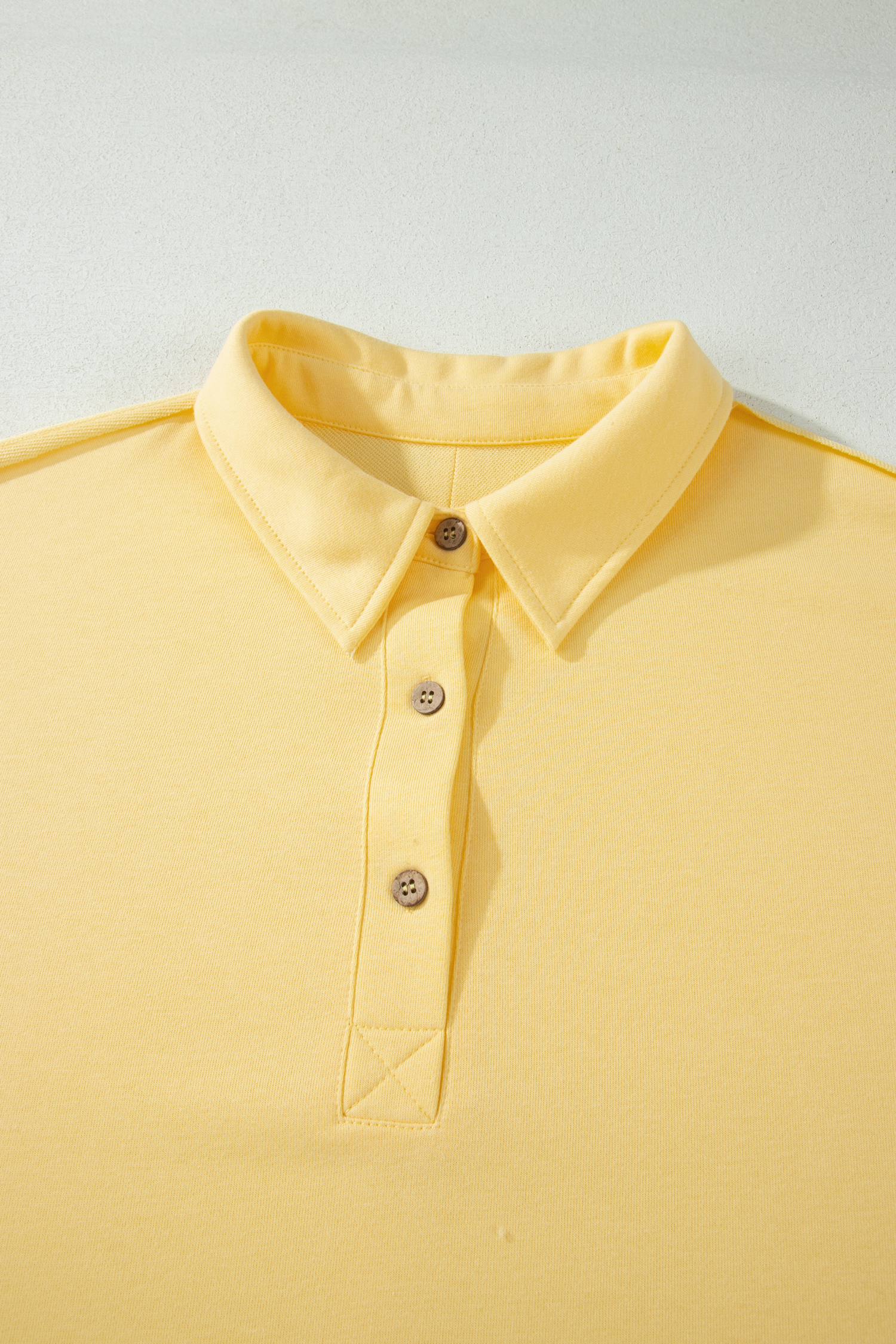 Plus Size Yellow Cream Solid Color Polo Tee Elastic Waist Shorts  Outfit