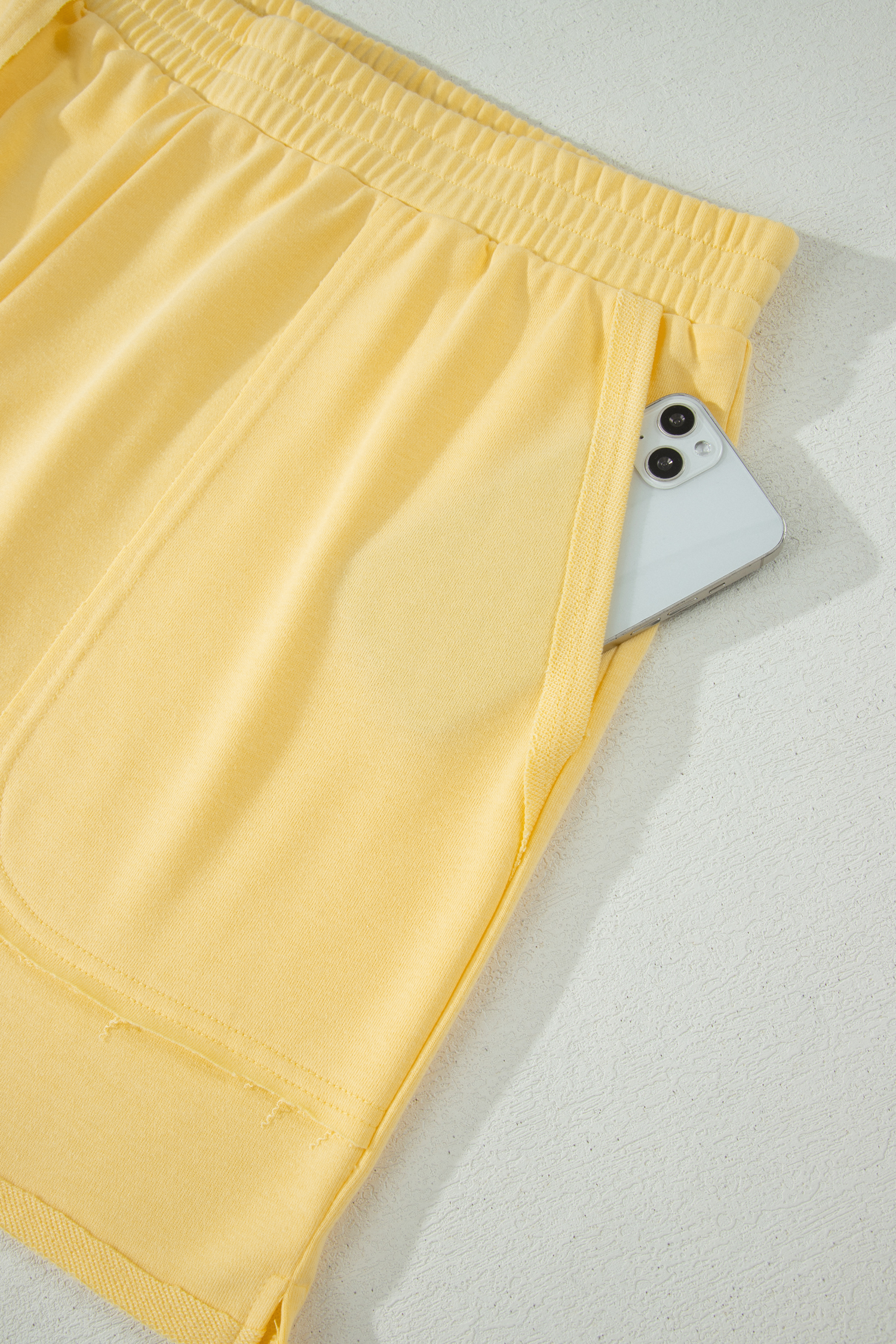 Plus Size Yellow Cream Solid Color Polo Tee Elastic Waist Shorts  Outfit