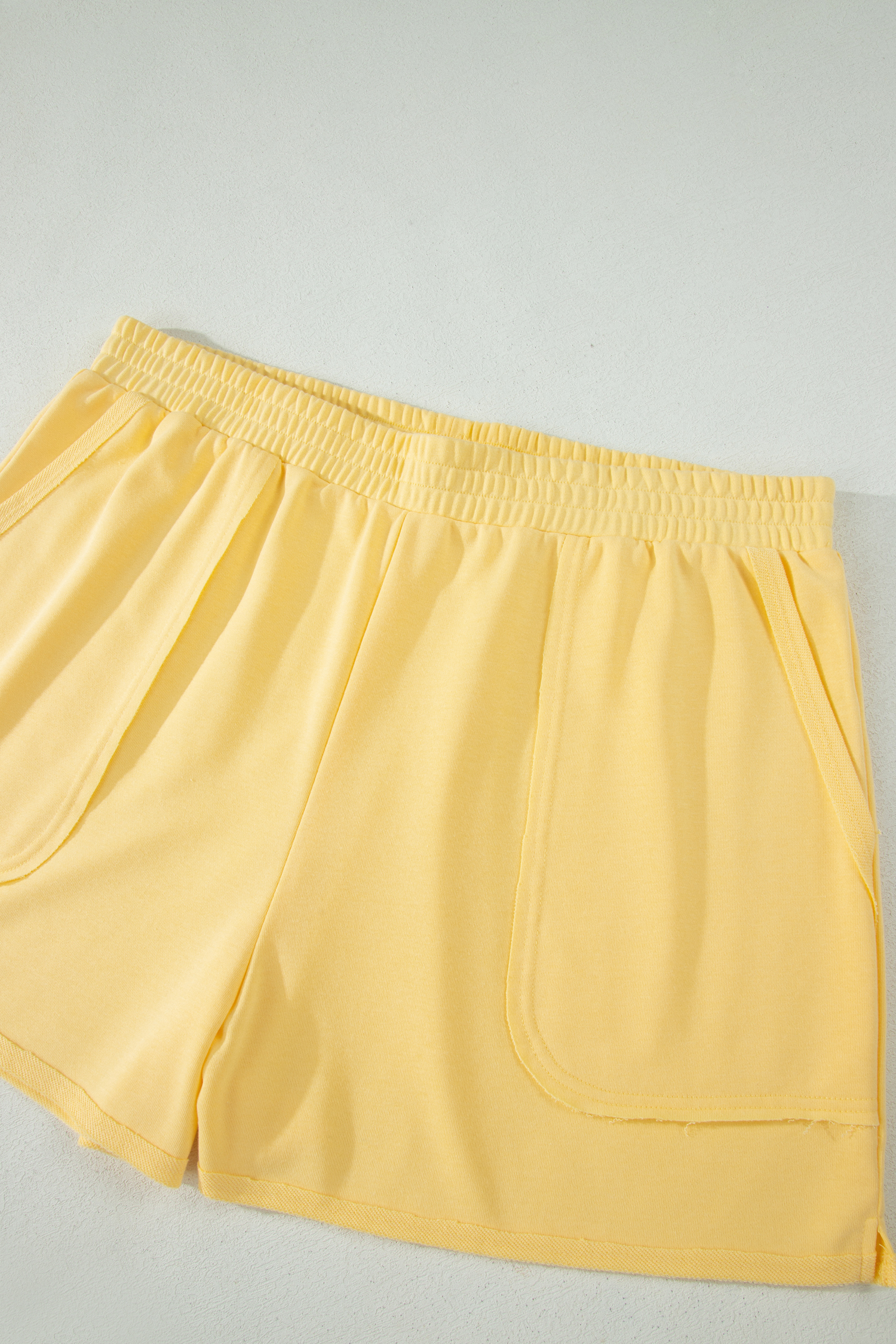 Plus Size Yellow Cream Solid Color Polo Tee Elastic Waist Shorts  Outfit