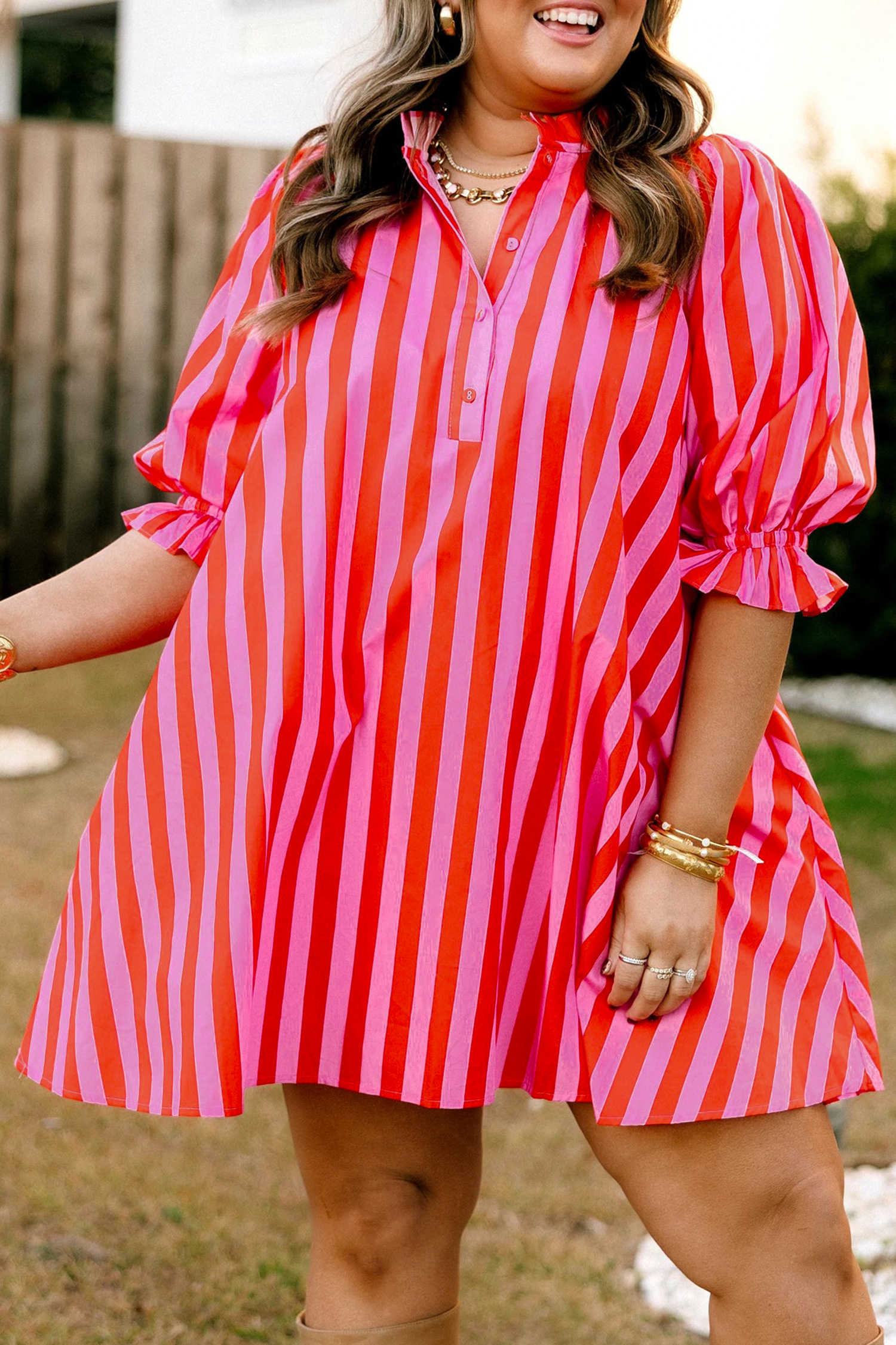 Rose Stripe Mini Dresses