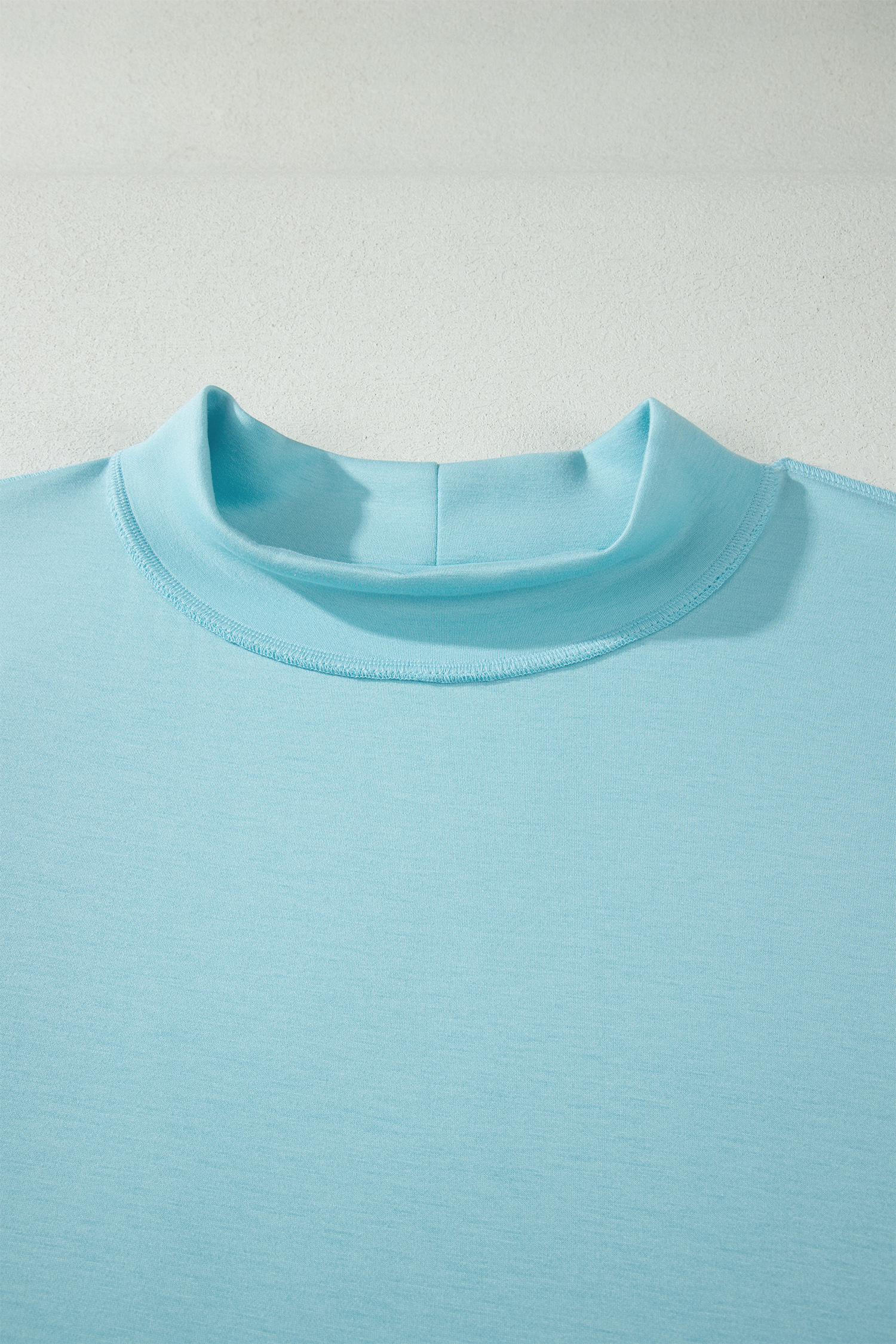 Plus Size Mist Blue Solid Color Mock Neck Half Sleeve Top  2pcs Short Set