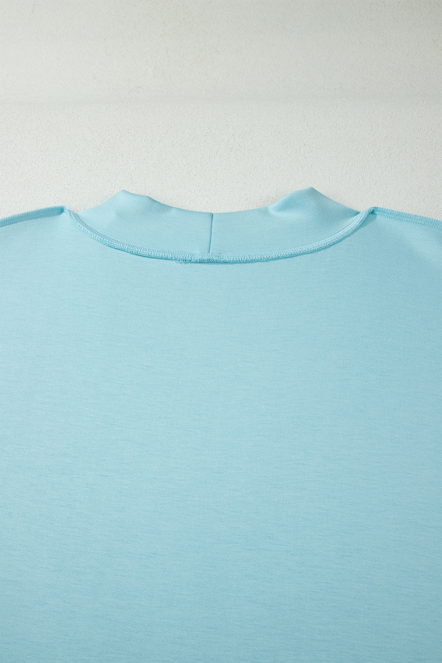 Plus Size Mist Blue Solid Color Mock Neck Half Sleeve Top  2pcs Short Set