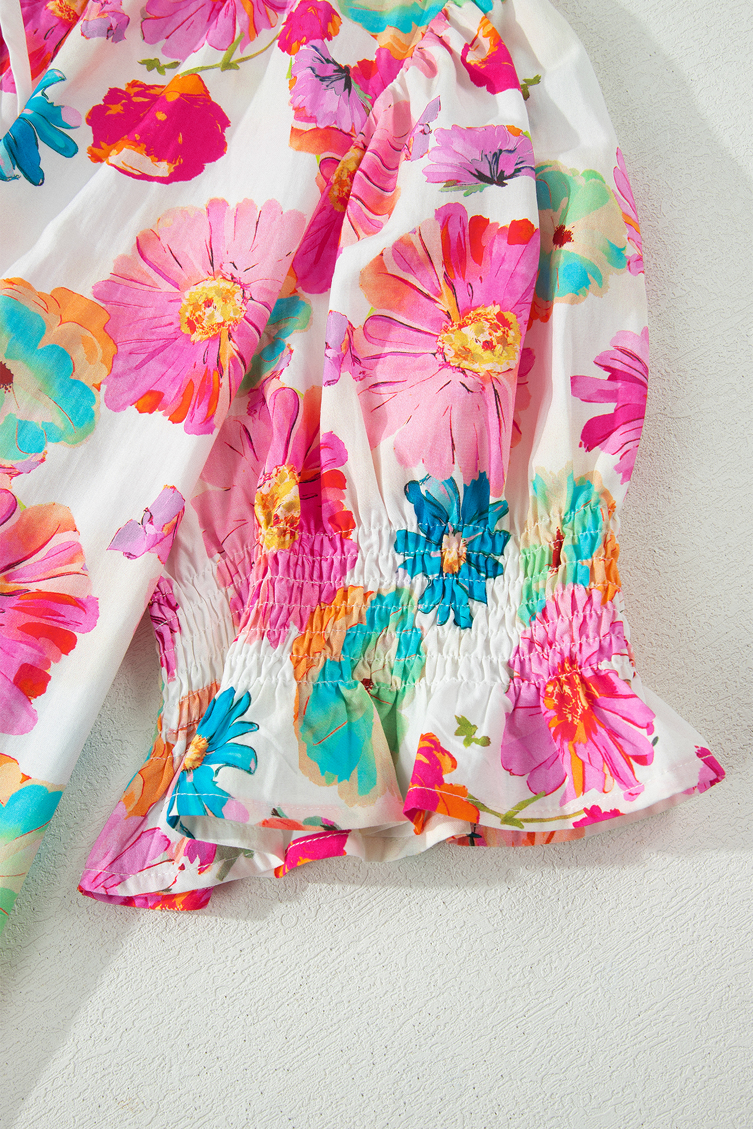 Plus Size Pink  Floral Print Ruched Short Sleeve Blouse