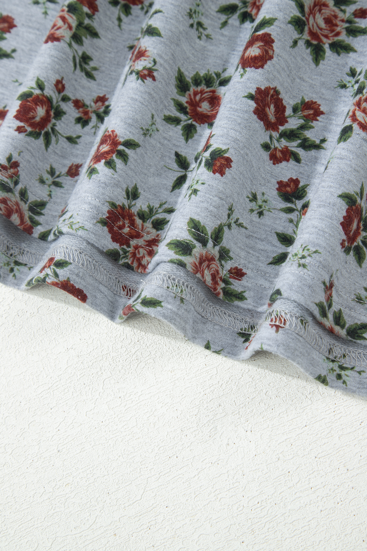 Plus Size Gray Retro Floral Print Denim Patchwork  Polo Tee