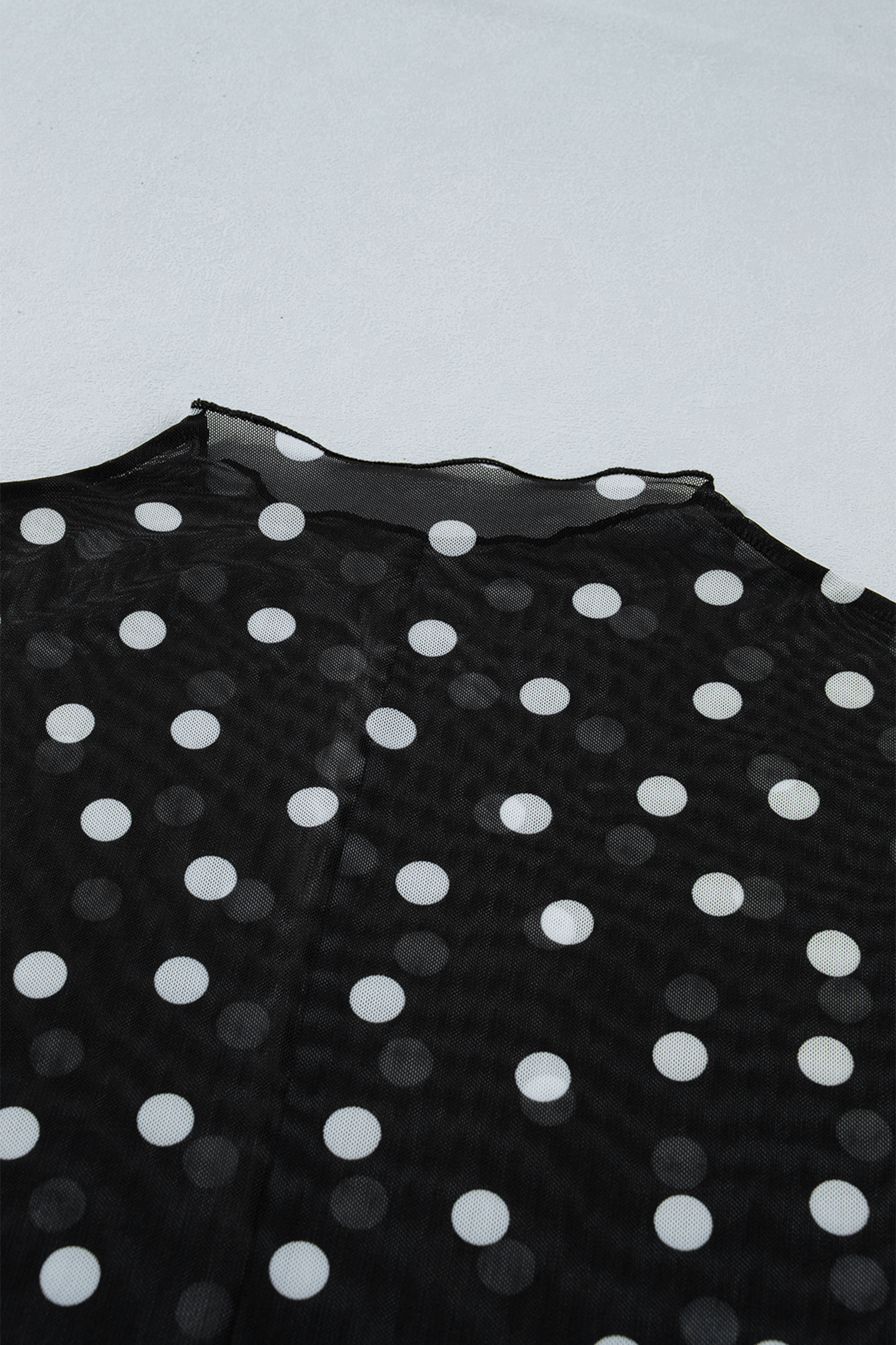 Plus Size Black  Mock Neck Polka Dot Long Sleeve Mesh Top