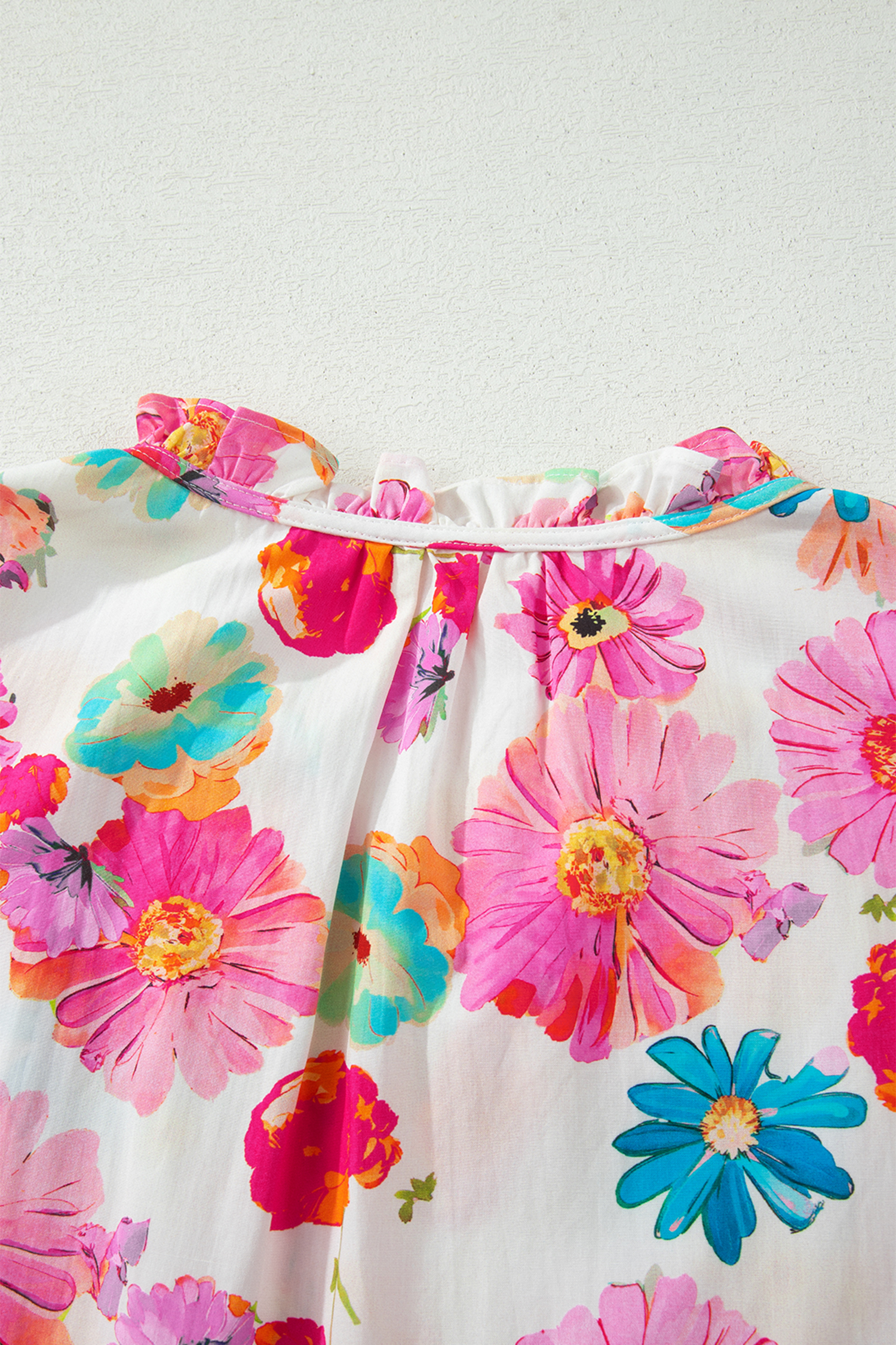 Plus Size Pink  Floral Print Ruched Short Sleeve Blouse
