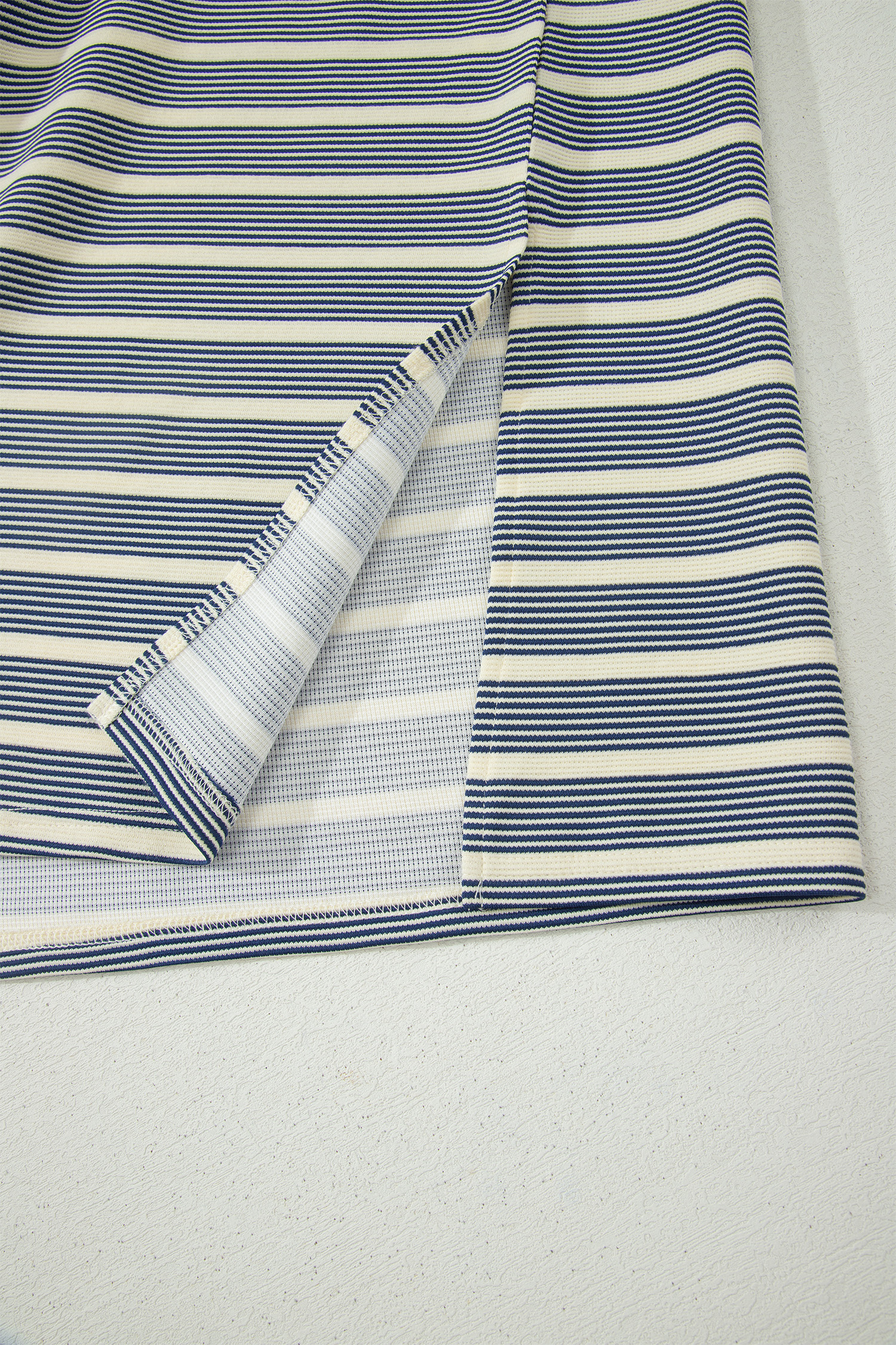 Plus Size Blue Stripe  Contrast Trim Button V Neck Ruffle Sleeve Shift Dress