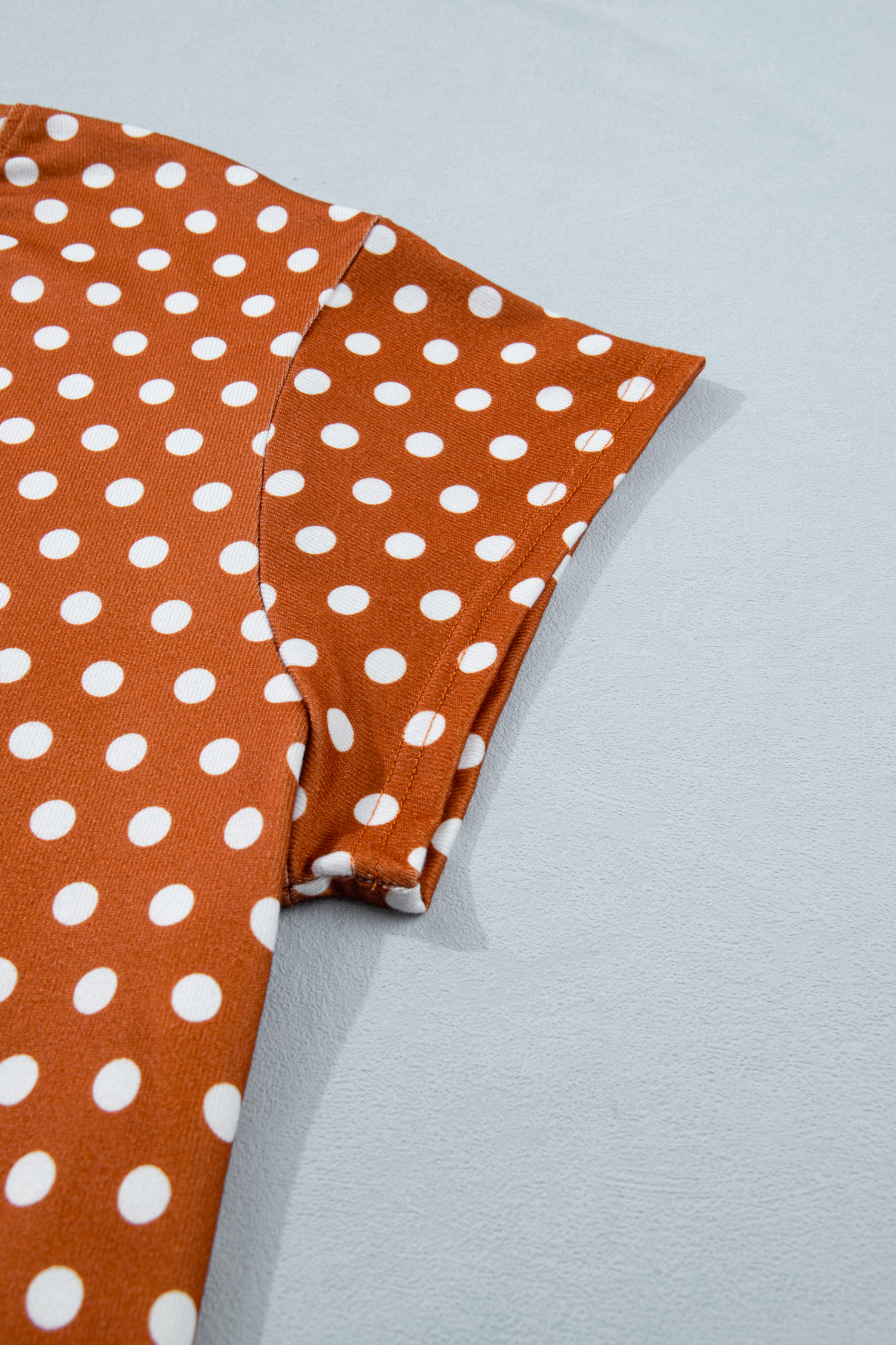 Plus Size Brown Polka Dot Print Dropped Shoulder Tee  Short Set