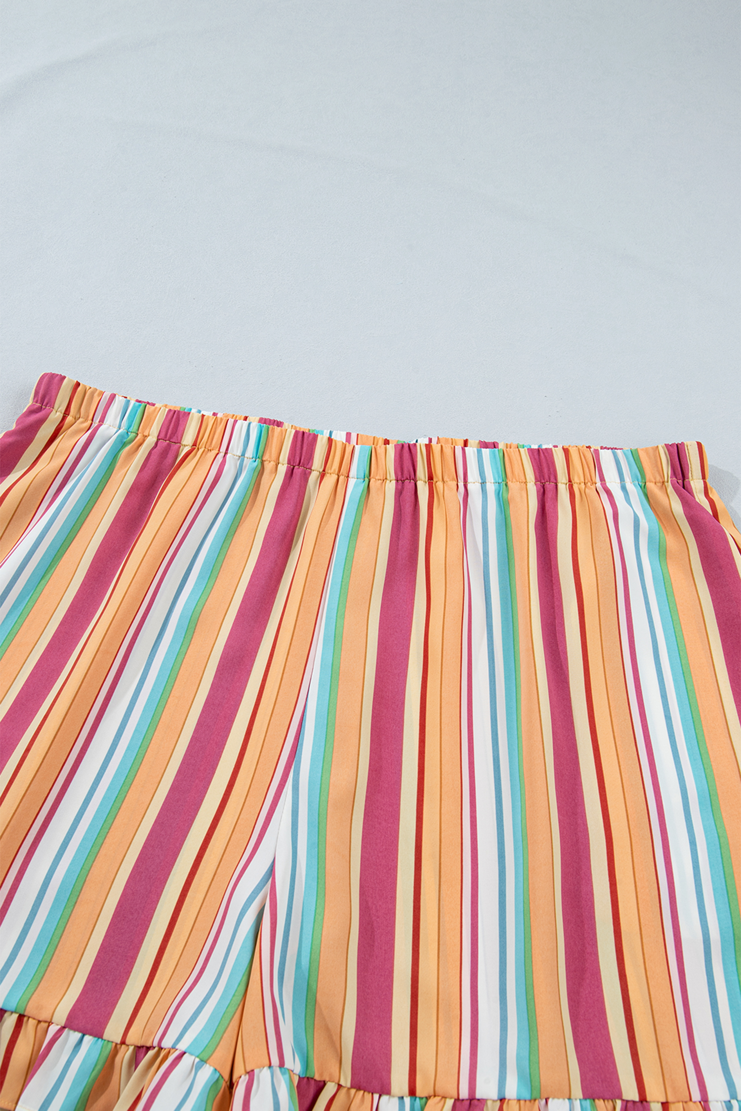 Plus Size Orange Stripe  Elastic Waist Ruffle Hem Shorts