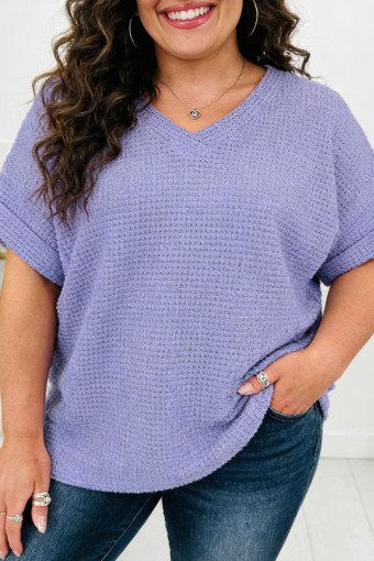 Plus Size Wisteria V Neck Short Sleeve  Waffle Knit Top