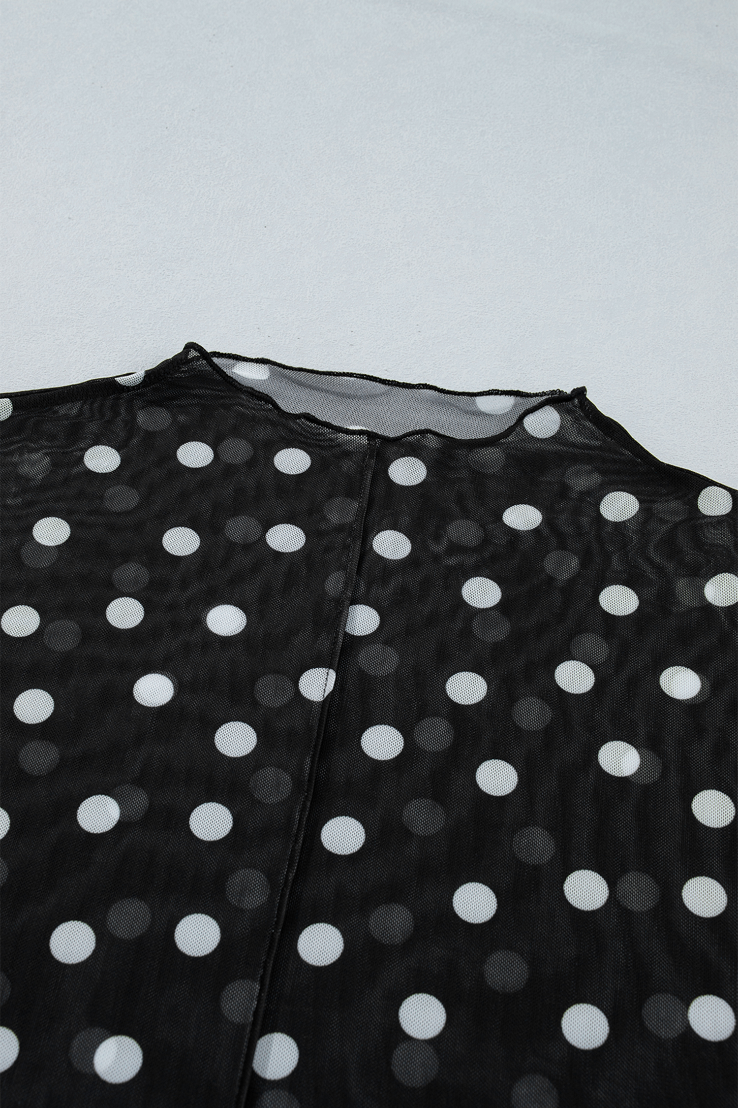 Plus Size Black  Mock Neck Polka Dot Long Sleeve Mesh Top