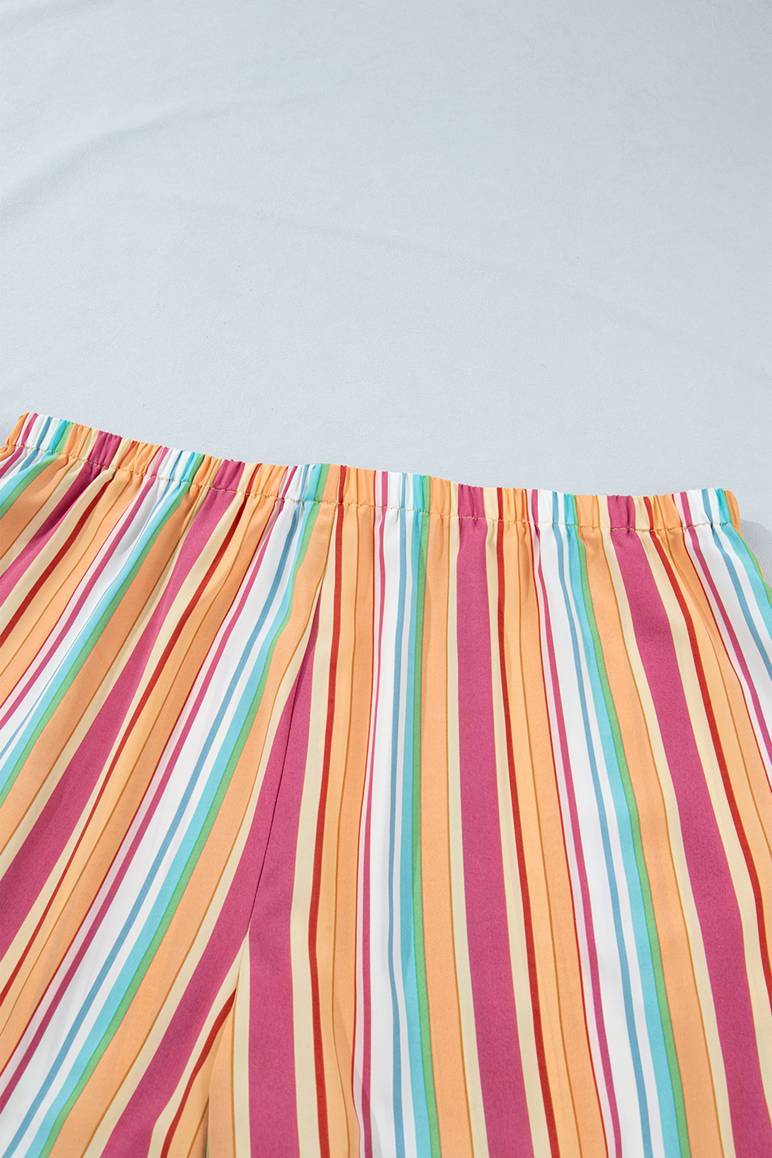 Plus Size Orange Stripe  Elastic Waist Ruffle Hem Shorts