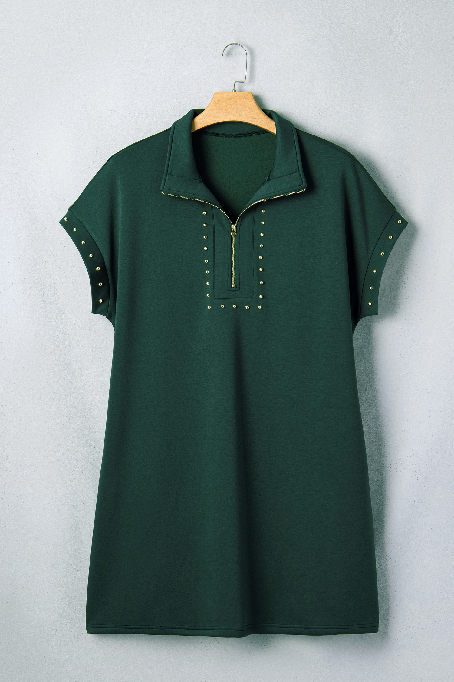 Plus Size Evergreen  Glow Studded Zip up T Shirt Dress with Pockets