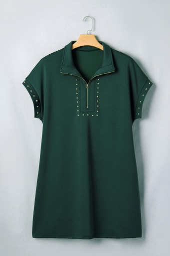 Plus Size Evergreen  Glow Studded Zip up T Shirt Dress with Pockets