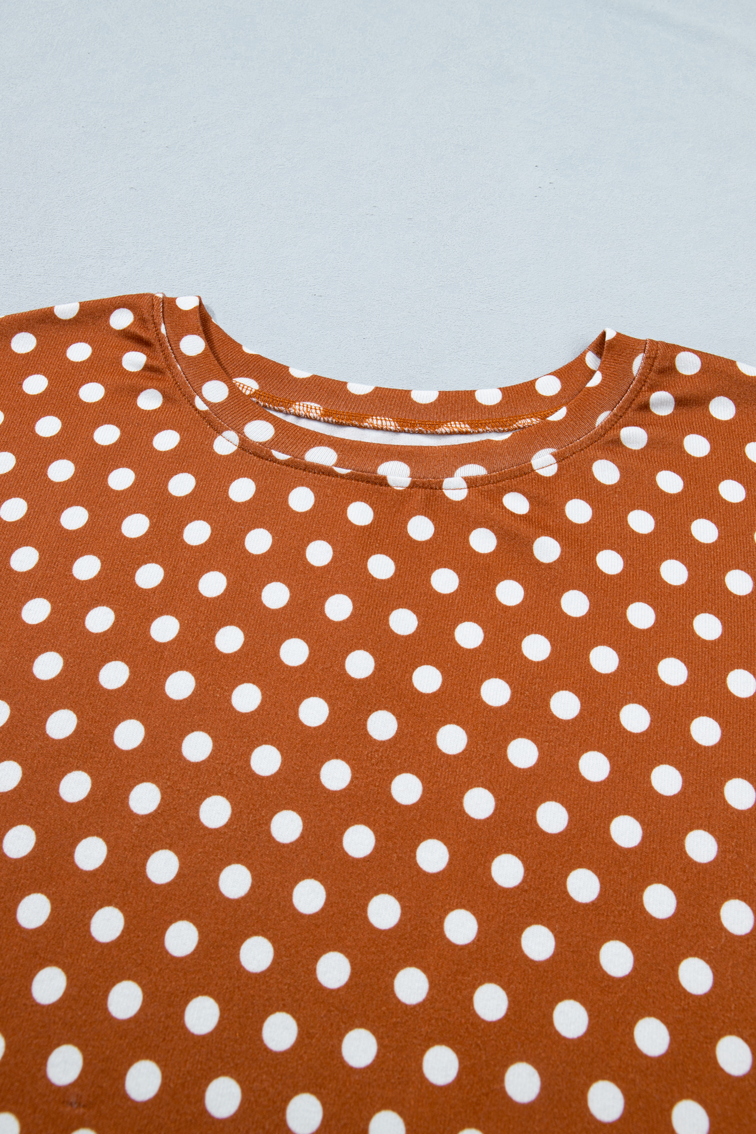 Plus Size Brown Polka Dot Print Dropped Shoulder Tee  Short Set
