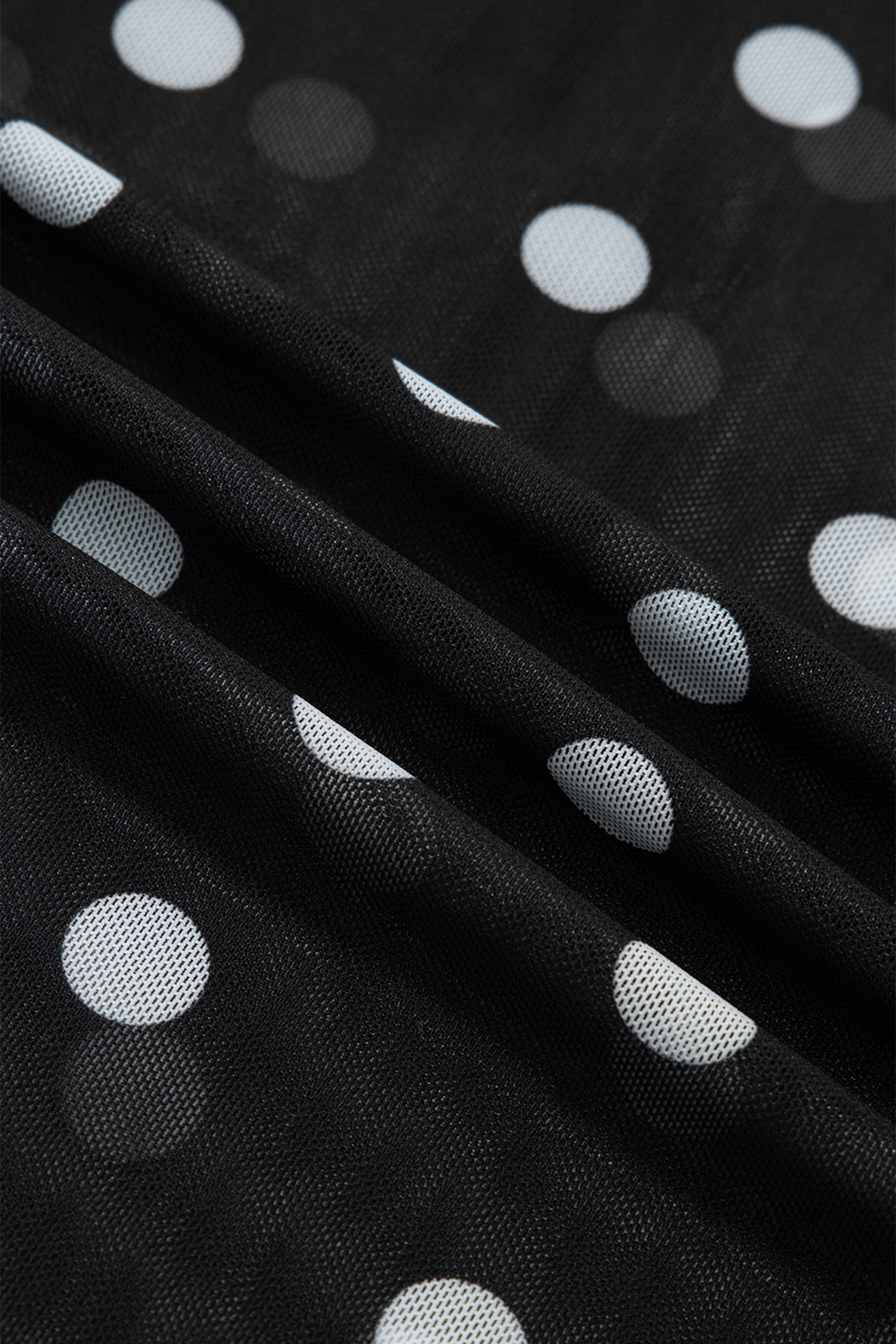 Plus Size Black  Mock Neck Polka Dot Long Sleeve Mesh Top