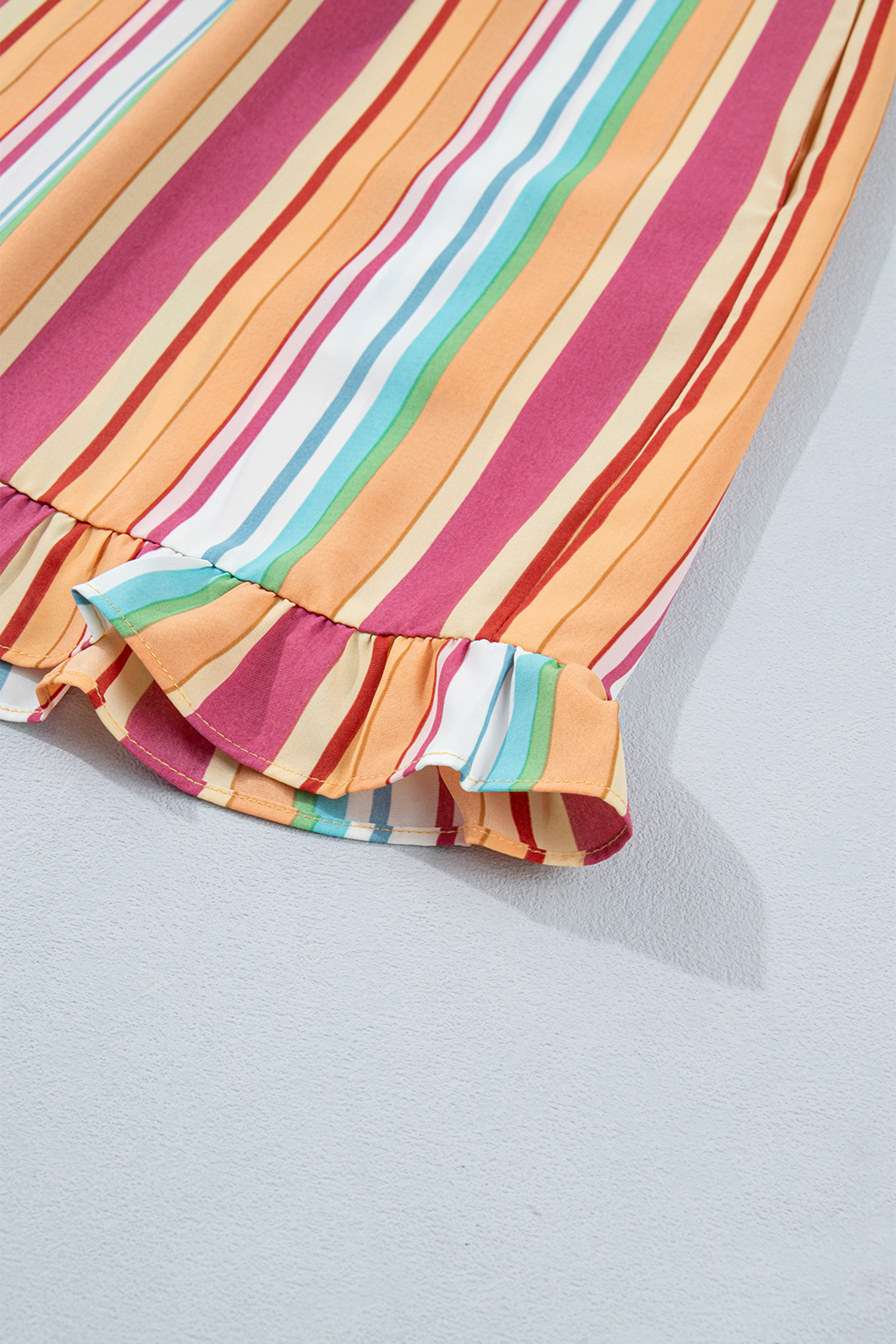 Plus Size Orange Stripe  Elastic Waist Ruffle Hem Shorts