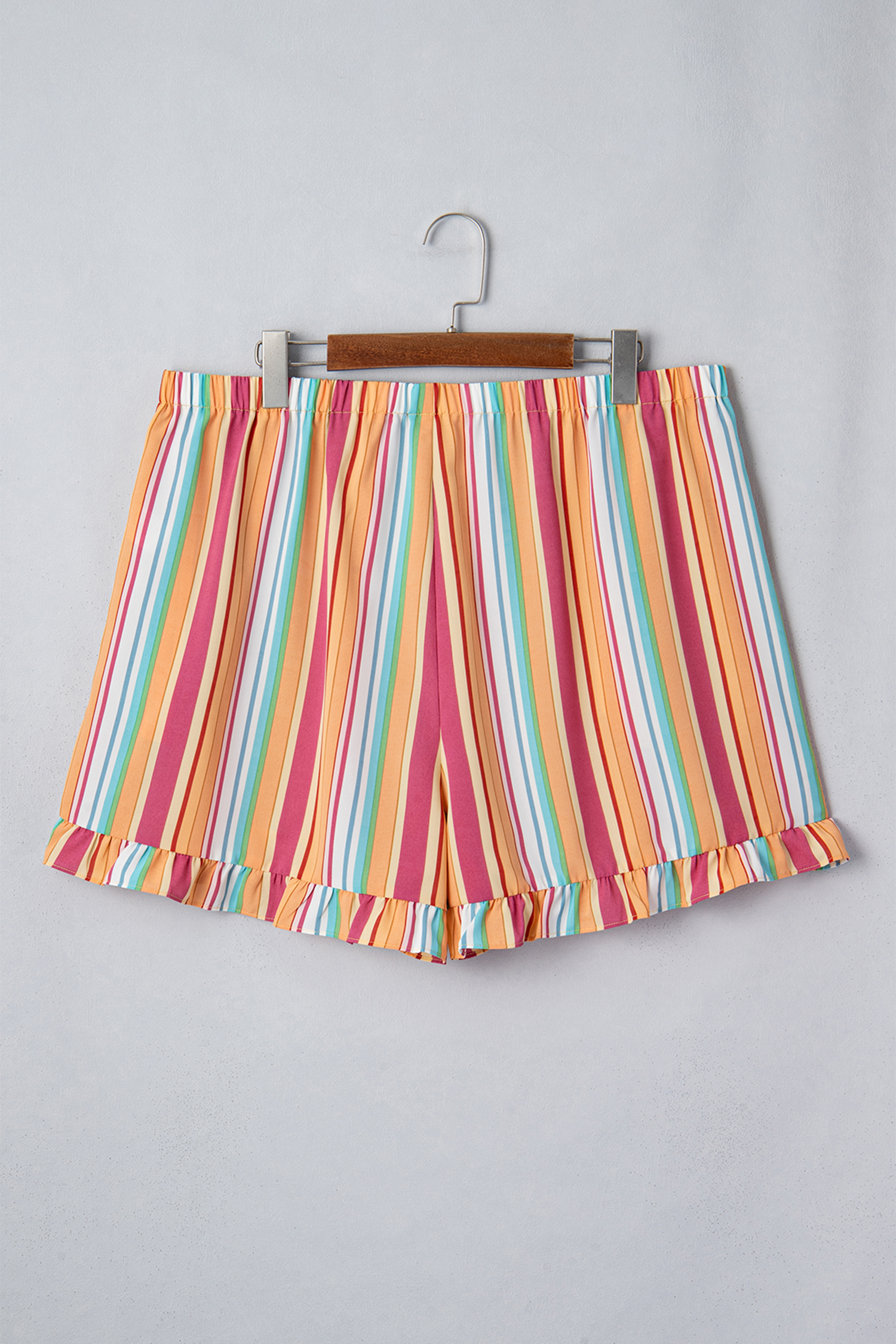 Plus Size Orange Stripe  Elastic Waist Ruffle Hem Shorts