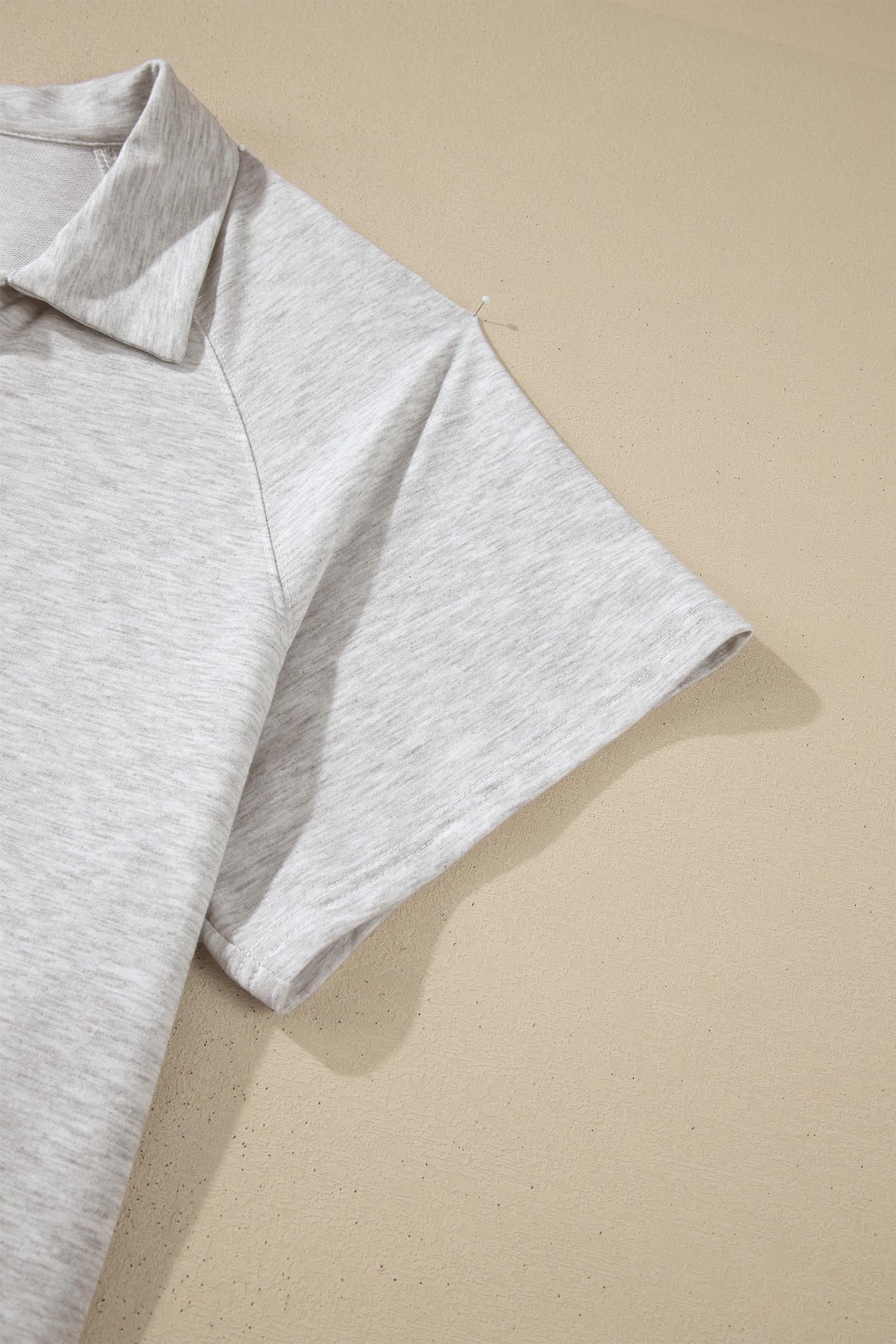 Plus Size Light Grey  Solid V-Neck Short Sleeve Elastic Waist Two-Piece Set
