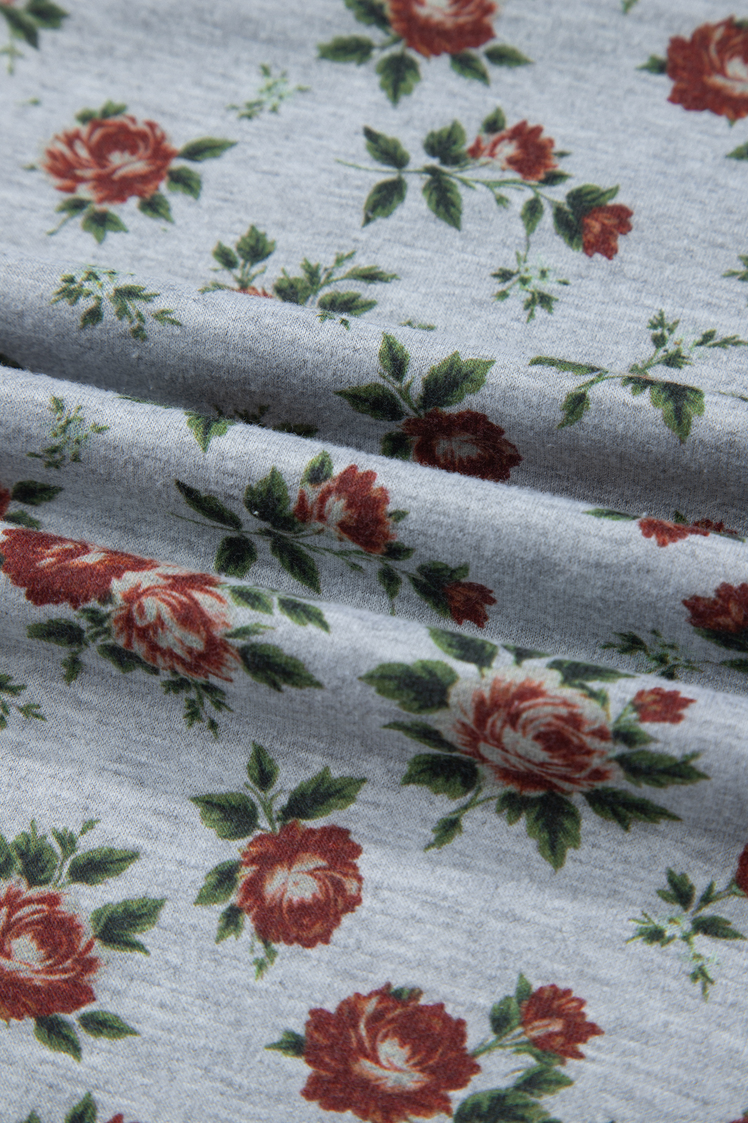 Plus Size Gray Retro Floral Print Denim Patchwork  Polo Tee