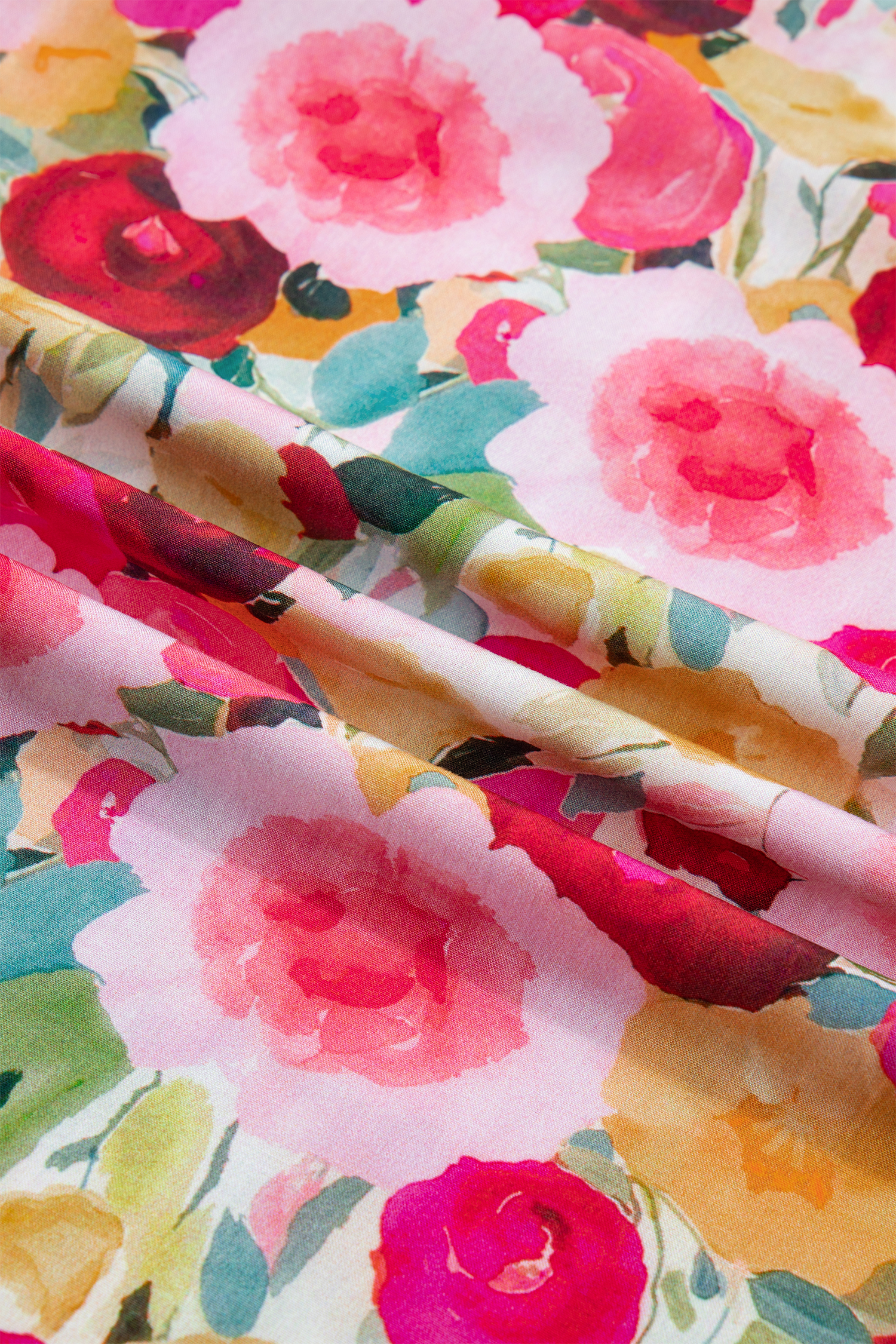 Plus Size Pink  Flower Print Split V Neck Puff Short Sleeve Top